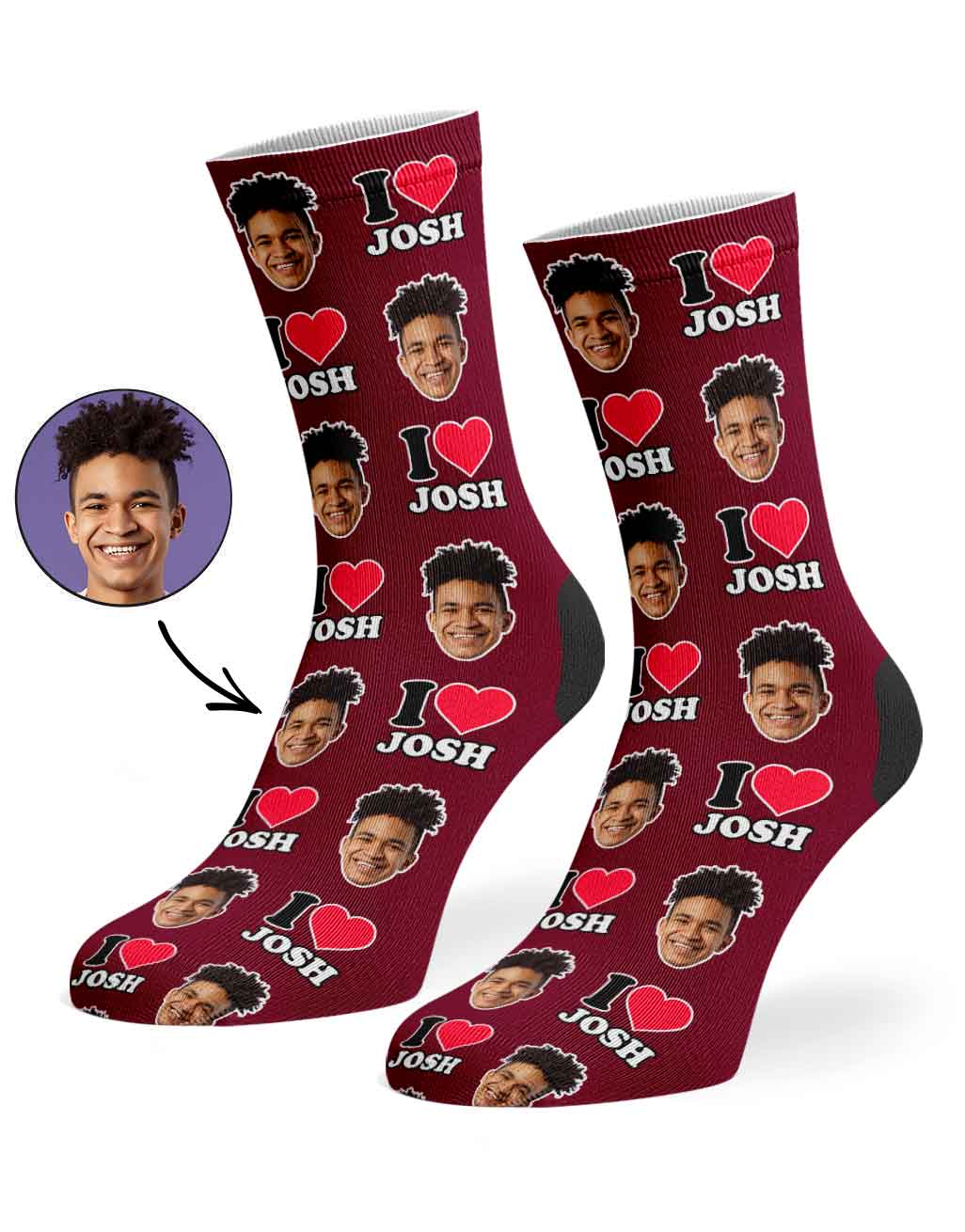 I Heart Name Socks Personalised With Your Face