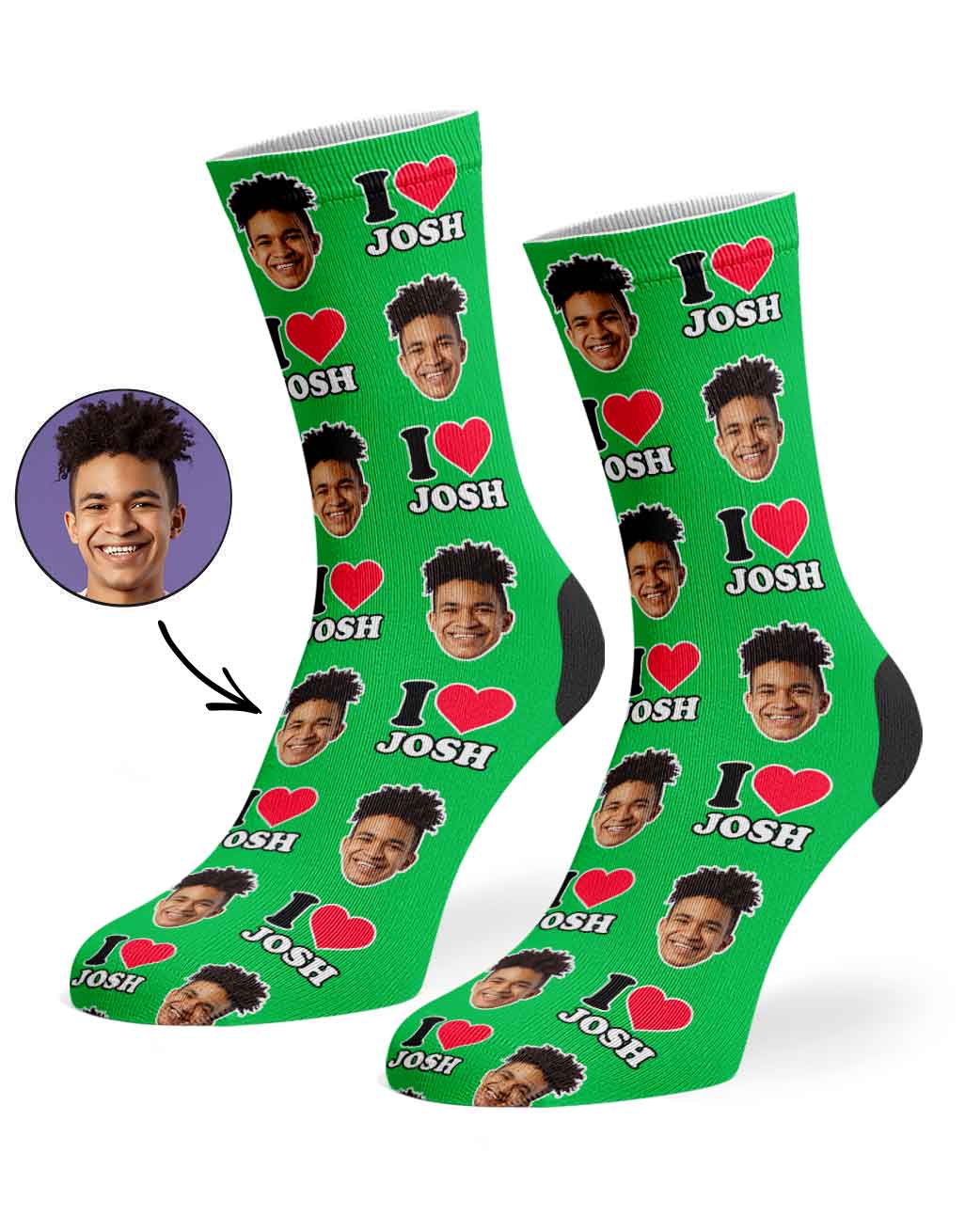 I Heart Name Socks Personalised With Your Face