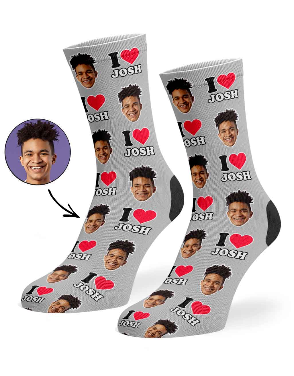 I Heart Name Socks Personalised With Your Face