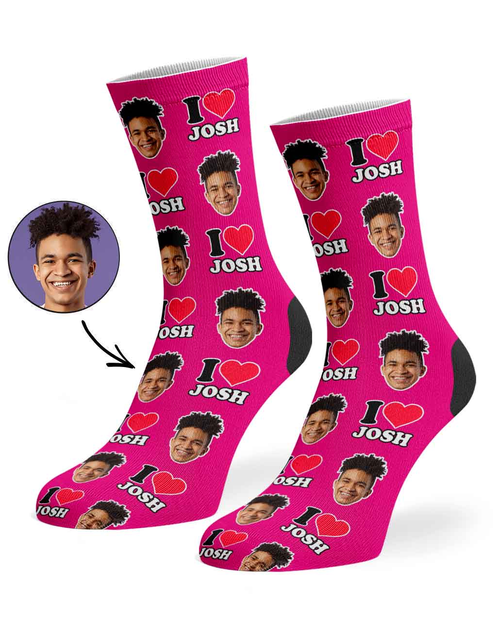 I Heart Name Socks Personalised With Your Face