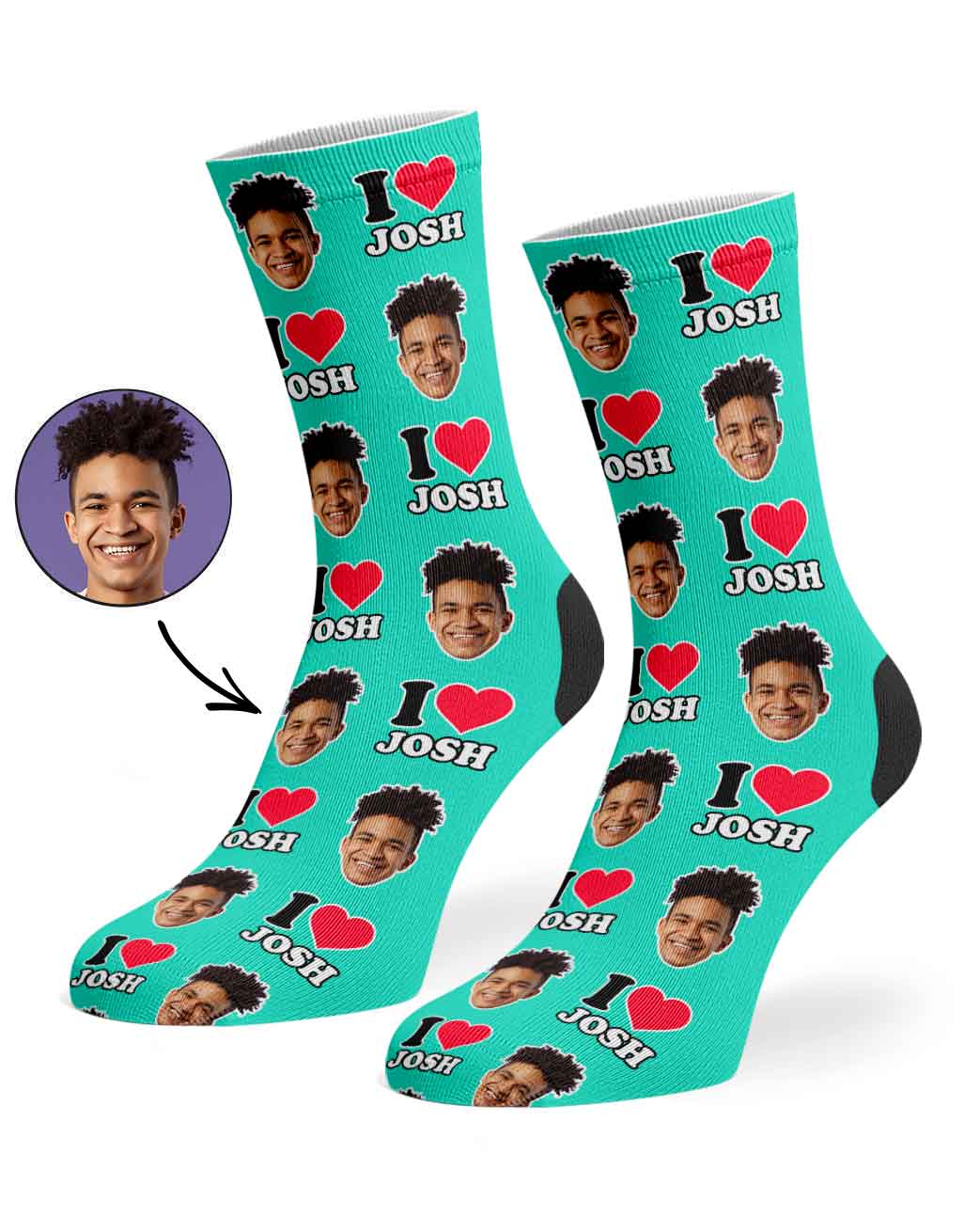 I Heart Name Socks Personalised With Your Face