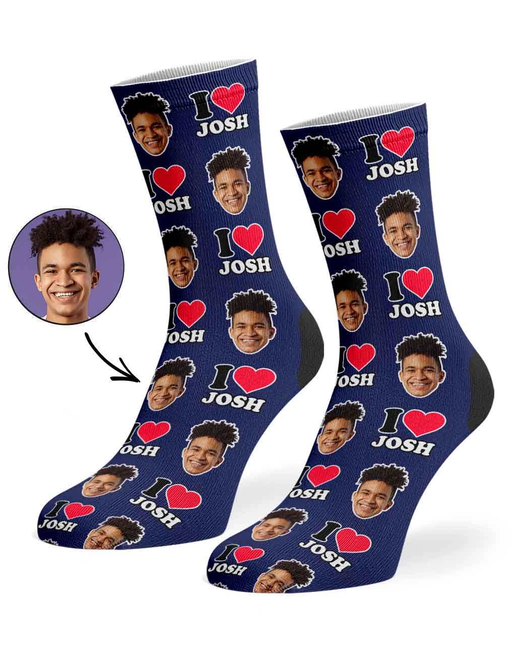 I Heart Name Socks Personalised With Your Face