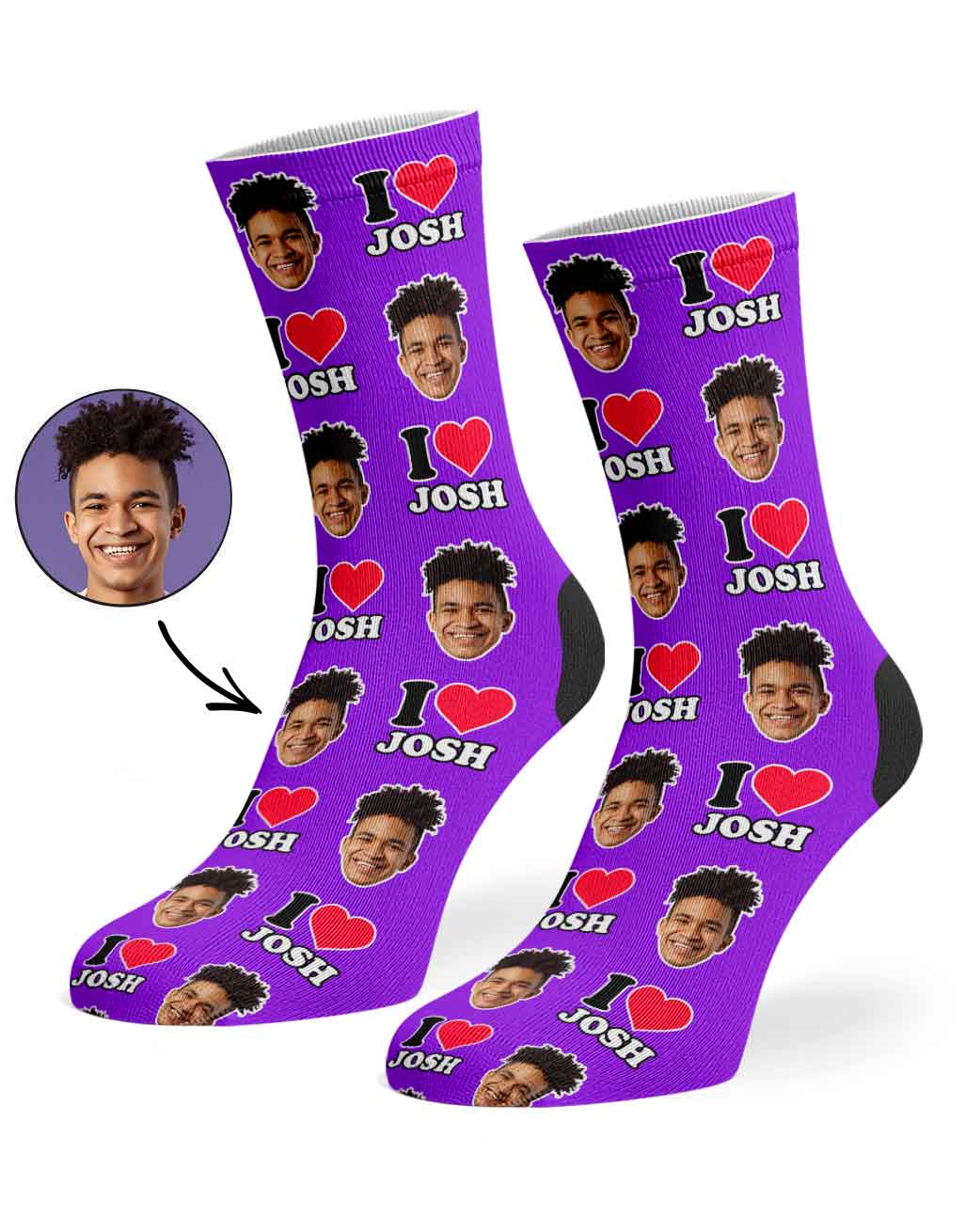 I Heart Name Socks Personalised With Your Face
