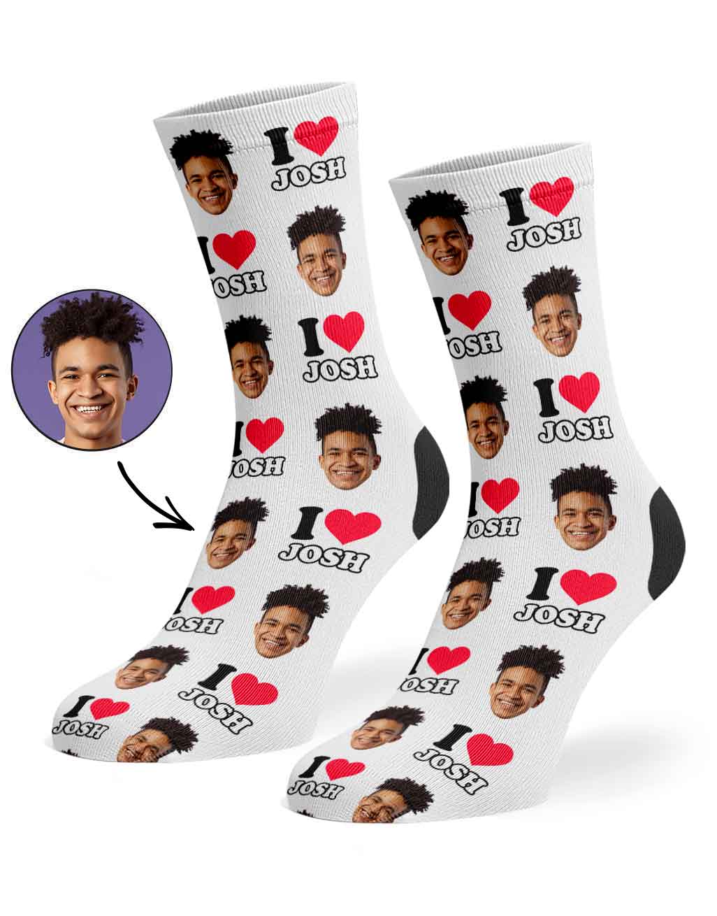 I Heart Name Socks Personalised With Your Face