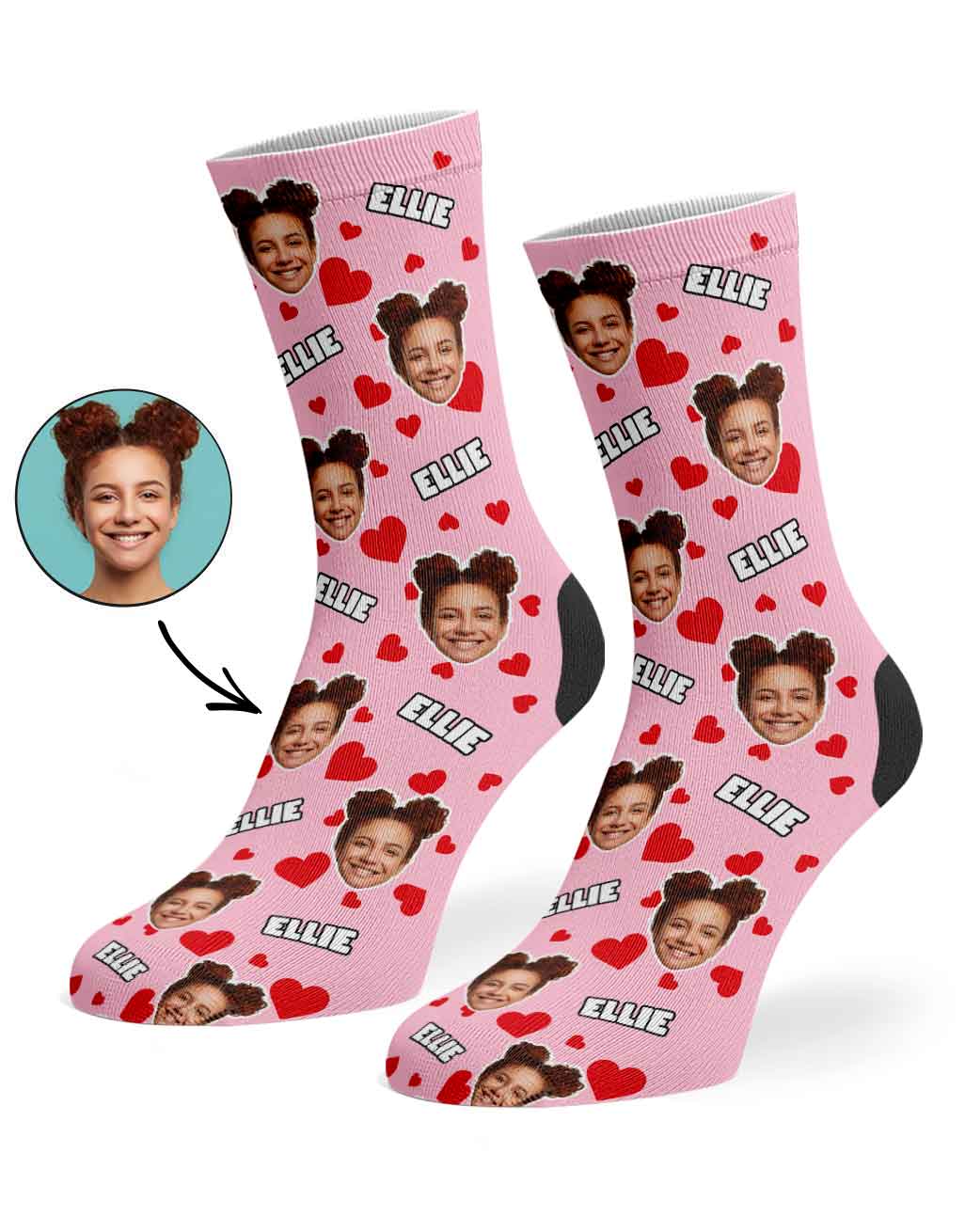 Heart Pattern Socks Personalised With Face & Name