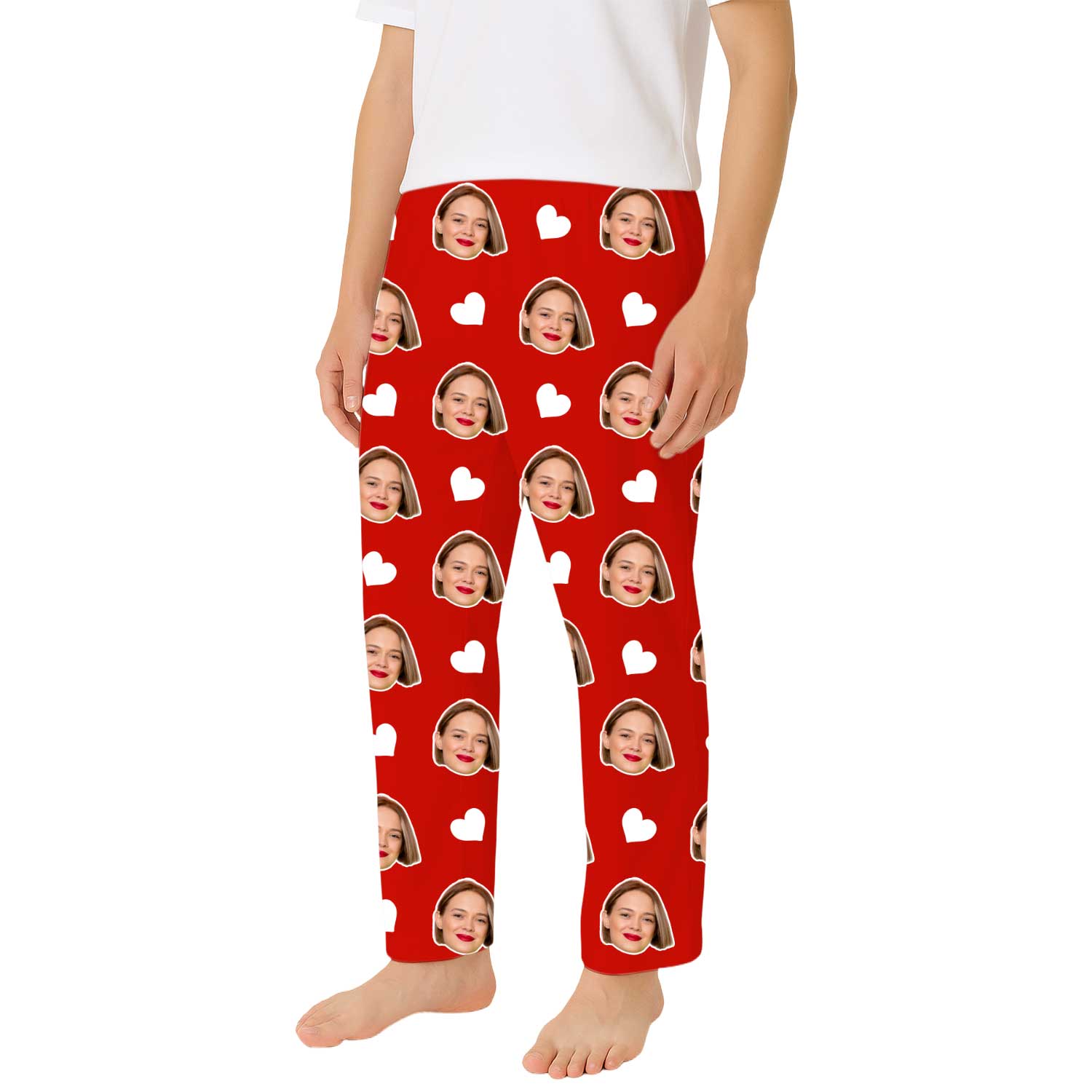 Men's White Hearts Personalised PJ Bottoms