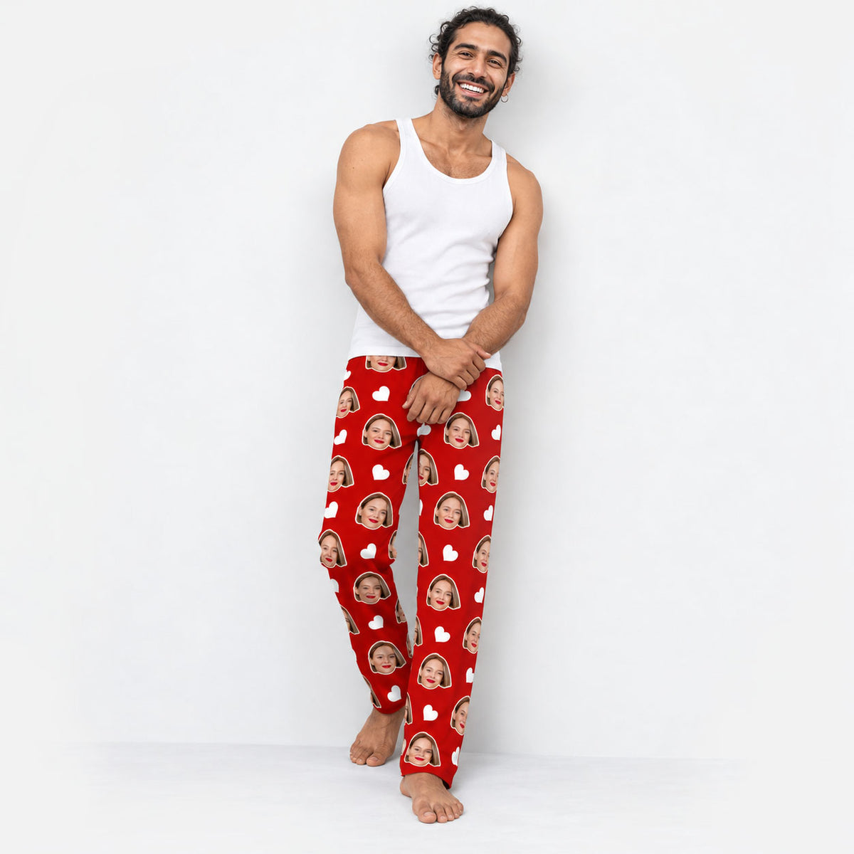Men's White Hearts Personalised PJ Bottoms