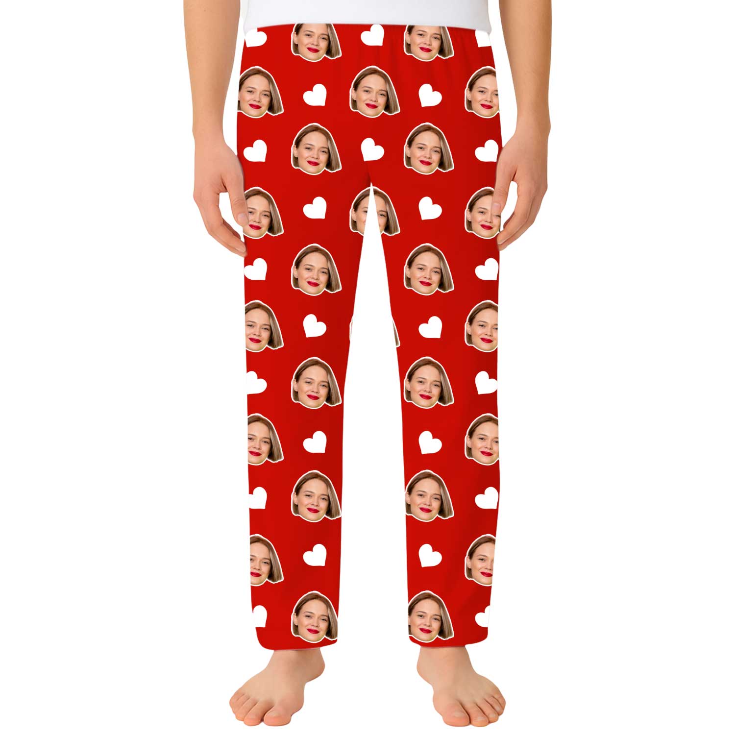 Men's White Hearts Personalised PJ Bottoms