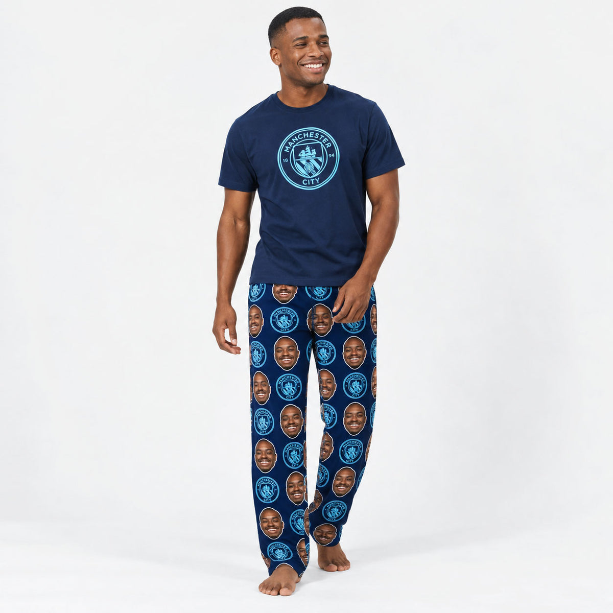 Navy Man City Men's Personalised PJ Bottoms