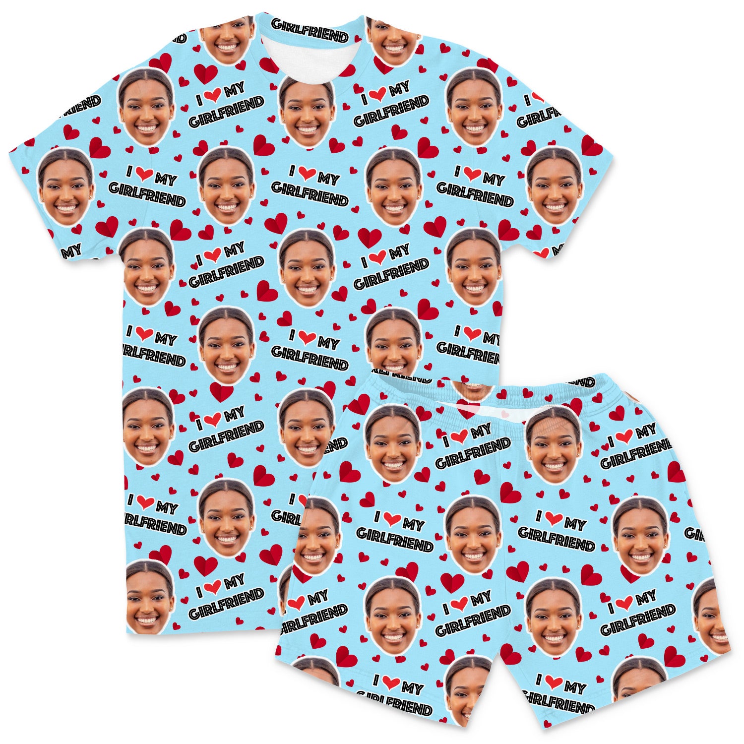 I Love My Girlfriend Custom Men's PJ Shorts Set