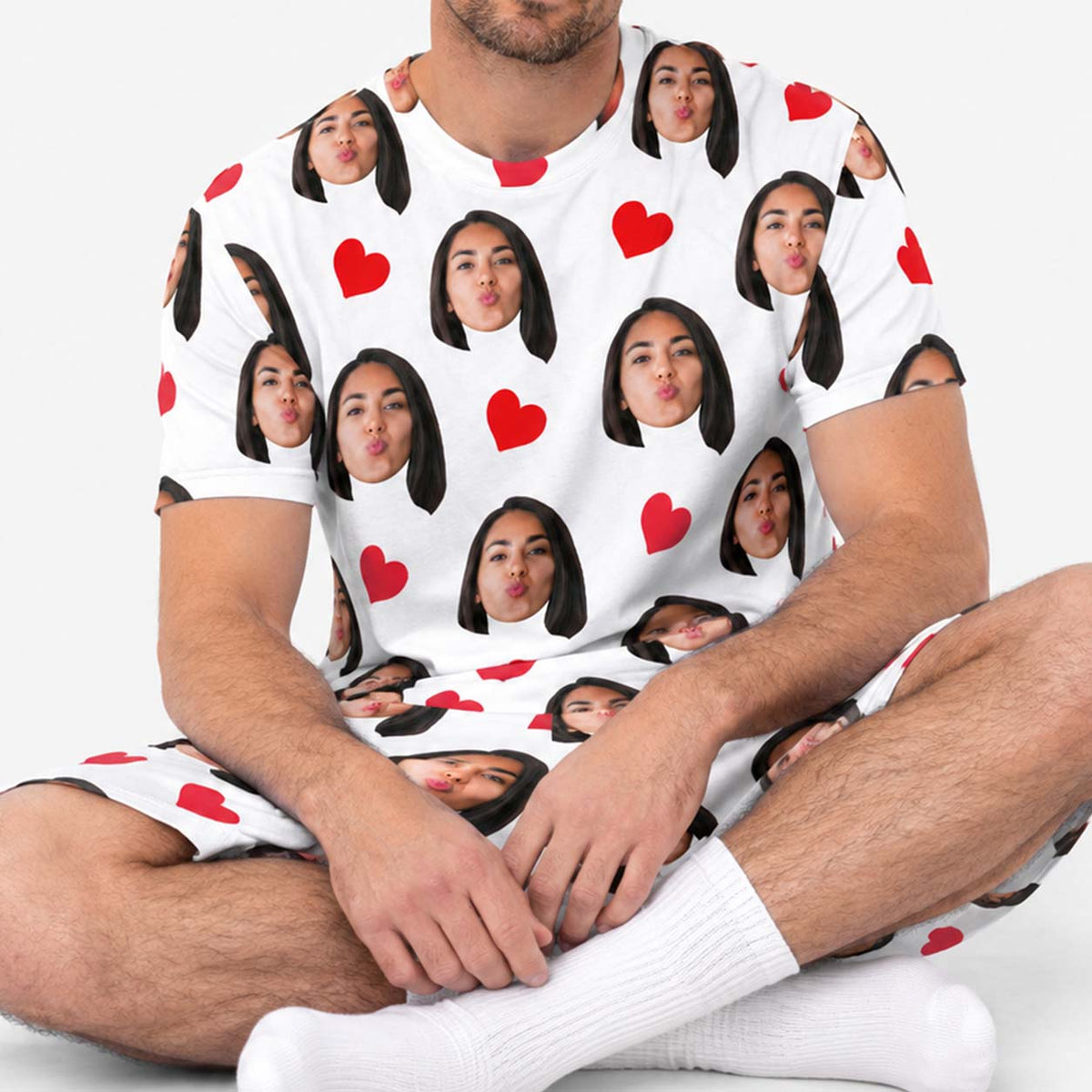Men's Love Hearts Personalised PJs - Shorts Set