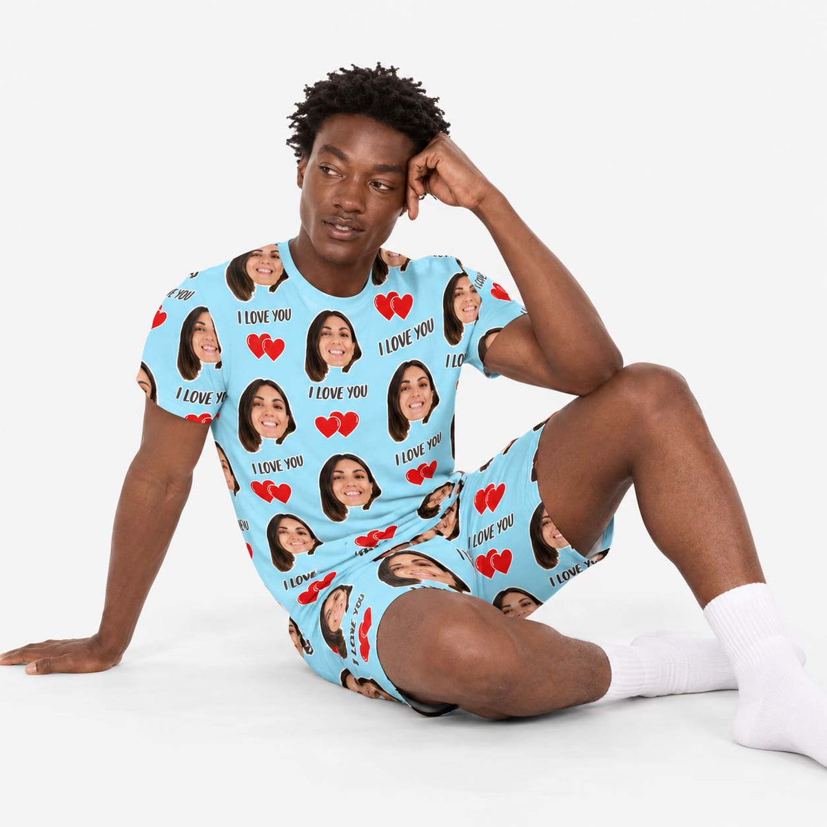 Men's I Love You Personalised PJs - Shorts Set