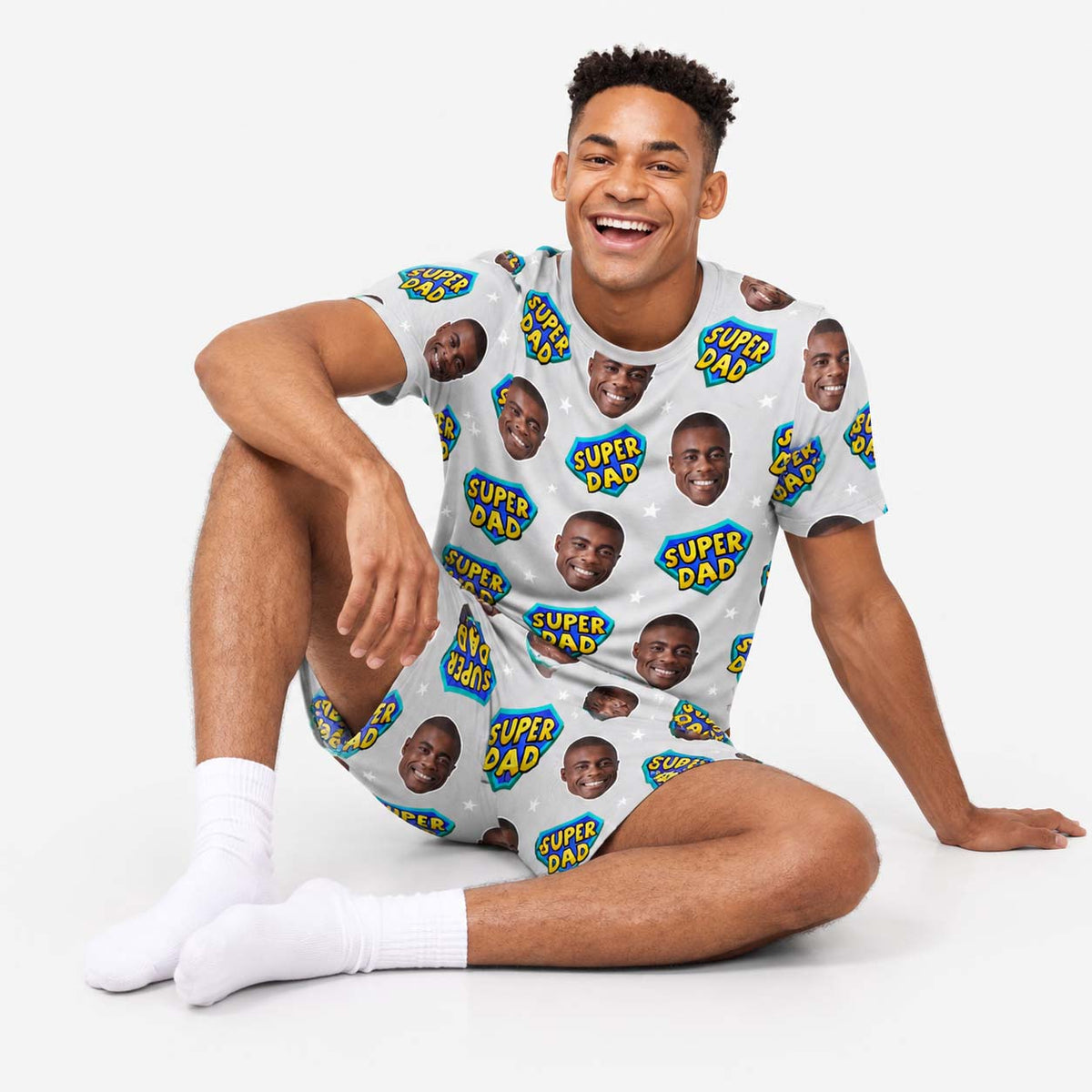 Men's Super Dad Personalised PJs - Shorts Set