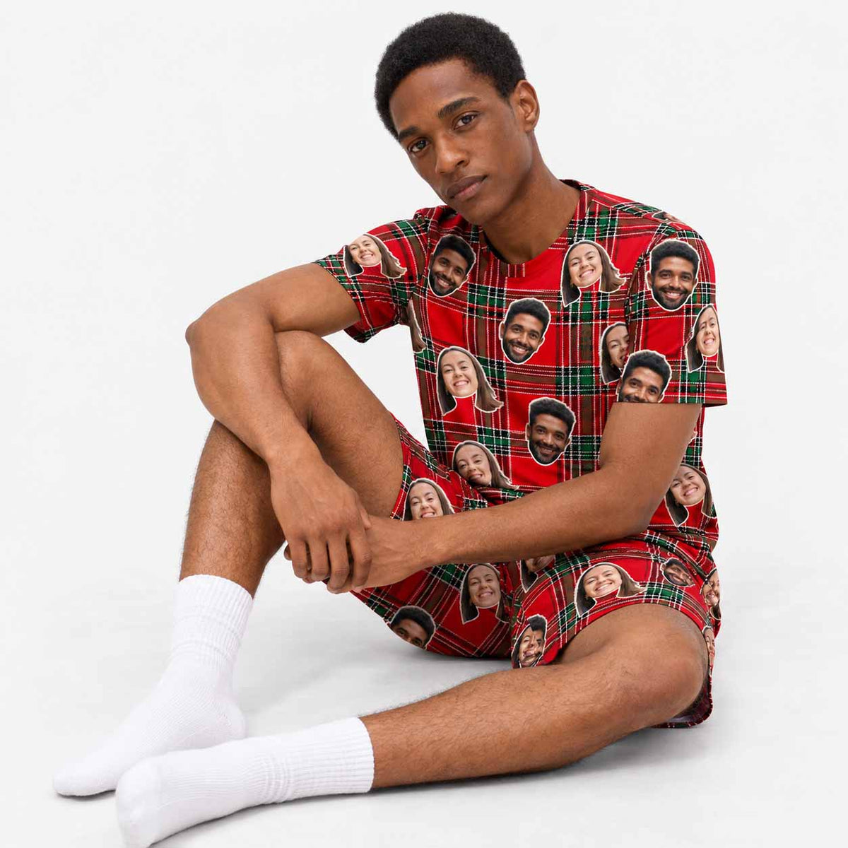 Men's Red Tartan Personalised PJs - Shorts Set