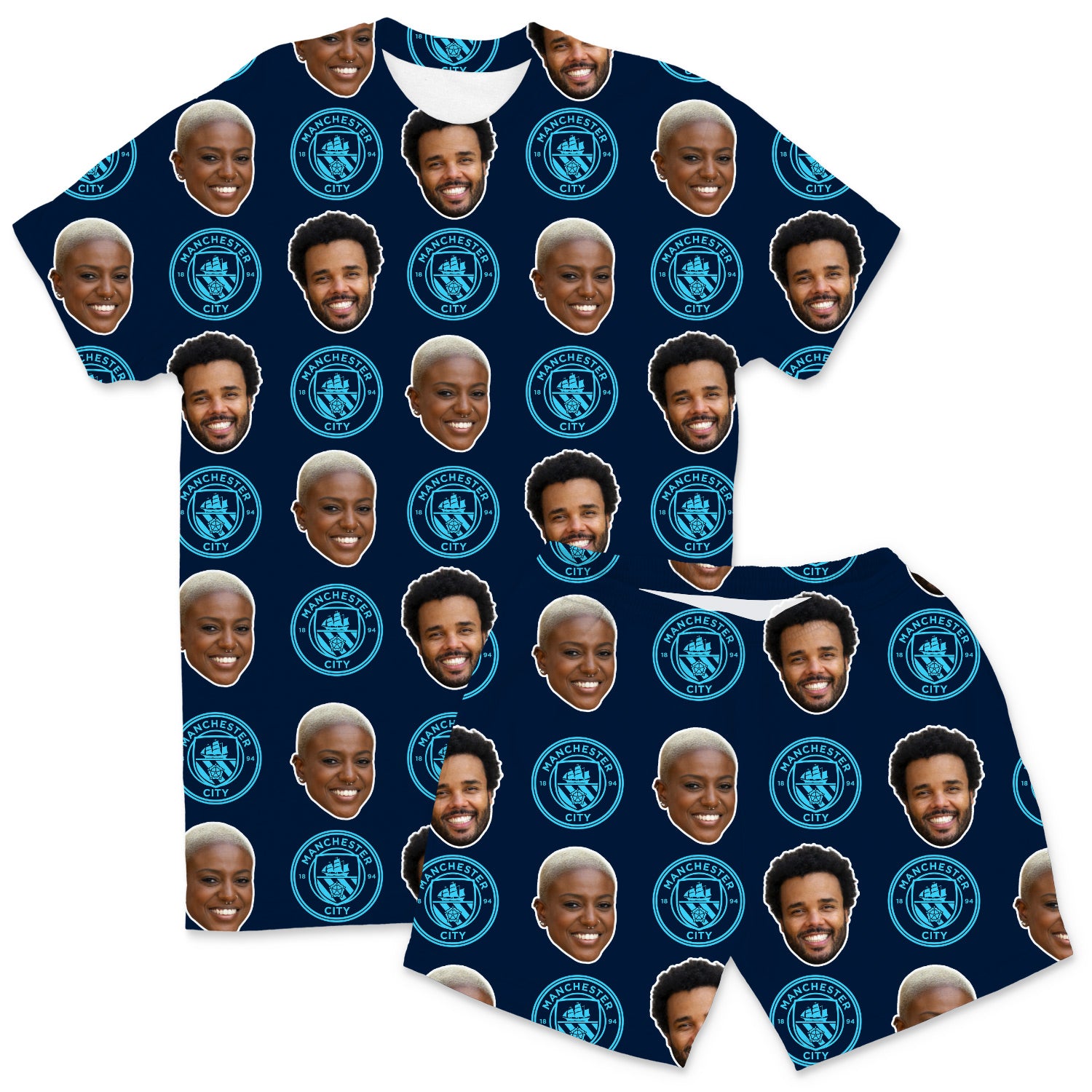 Personalised Men's Pyjamas - Man City Navy Men's PJ Shorts Set