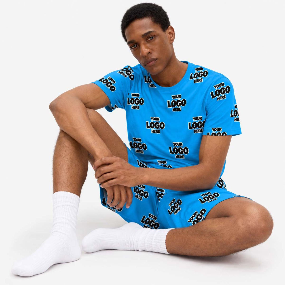Your Logo Pattern Men's PJ Shorts Set