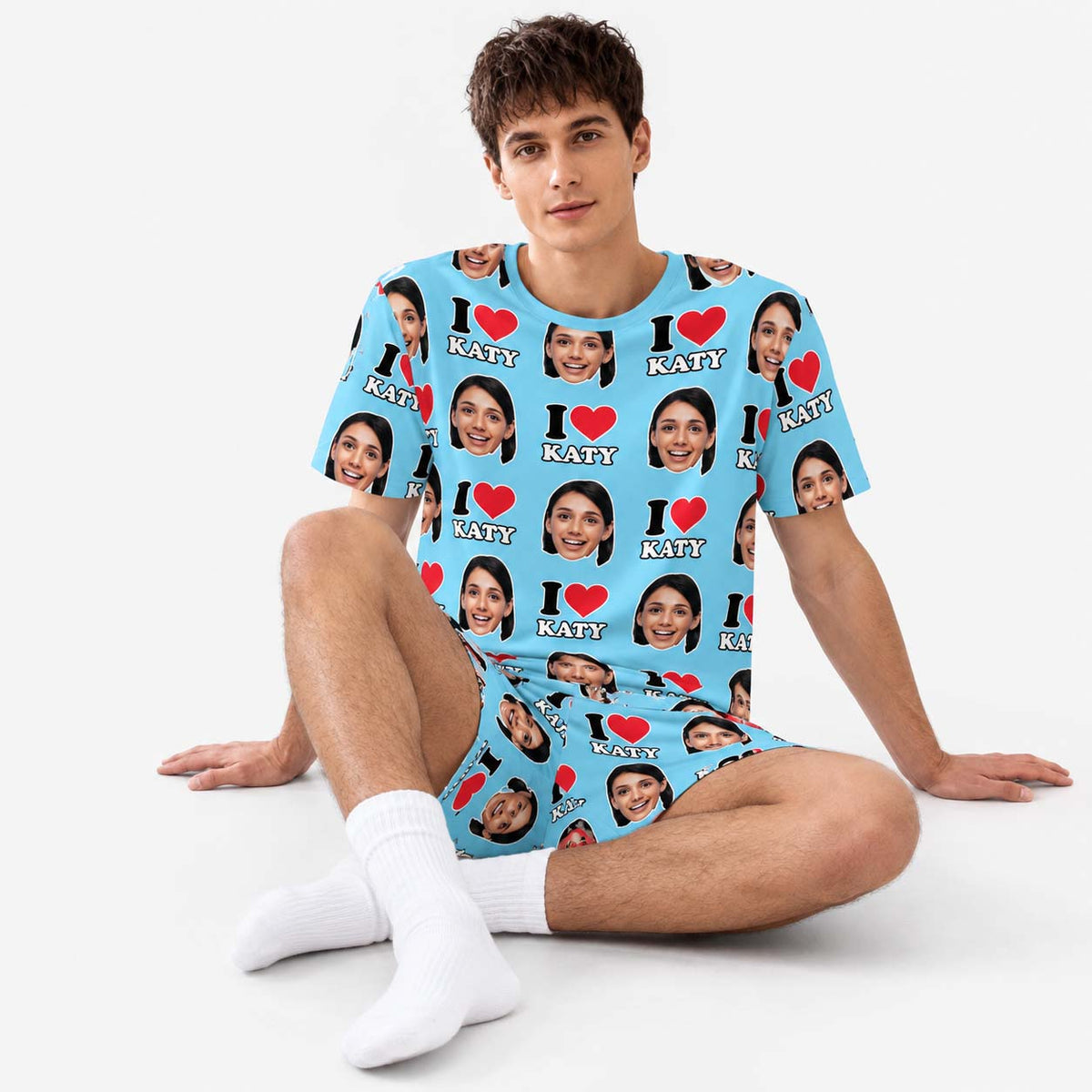 I Heart Name & Face Men's Personalised PJs - Shorts Set