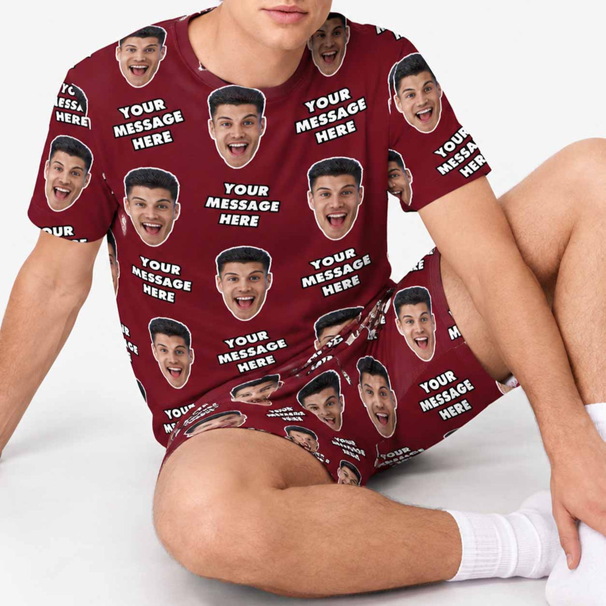 Your Face & Message Men's Personalised PJs - Shorts Set
