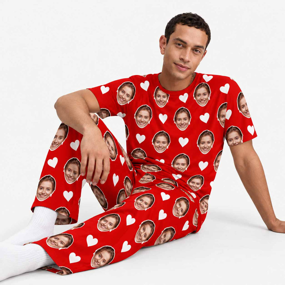 Men's White Hearts Personalised Pyjamas - Trouser Set
