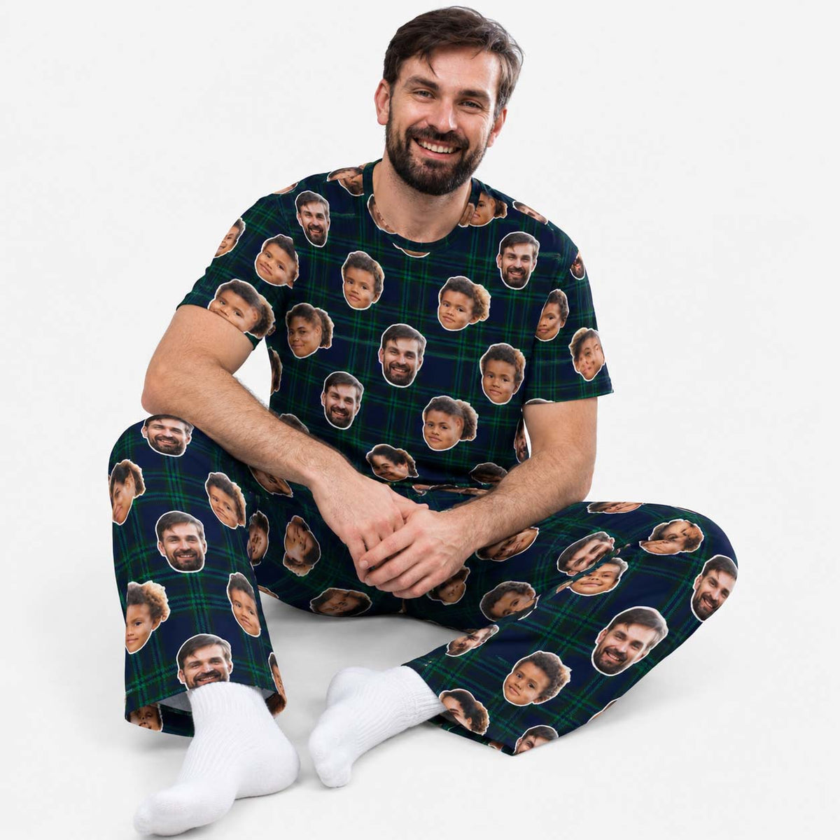 Men's Navy Tartan Personalised Pyjamas - Trouser Set