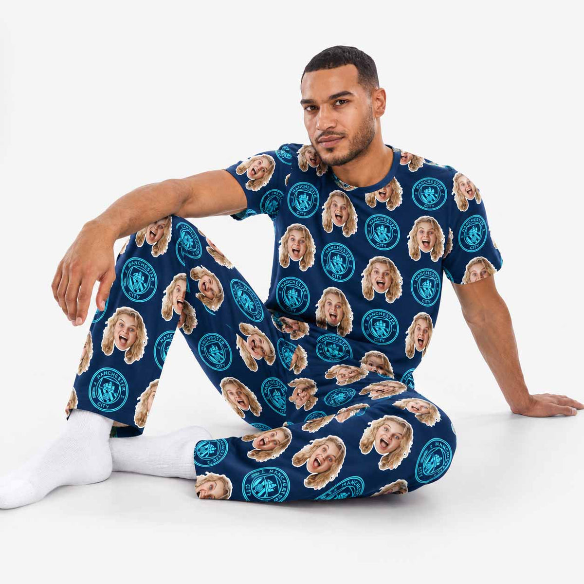 Navy Man City Men's Personalised Pyjamas - Trouser Set