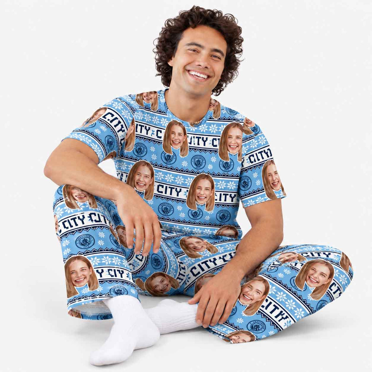 Christmas Man City Men's Personalised Pyjamas - Trouser Set