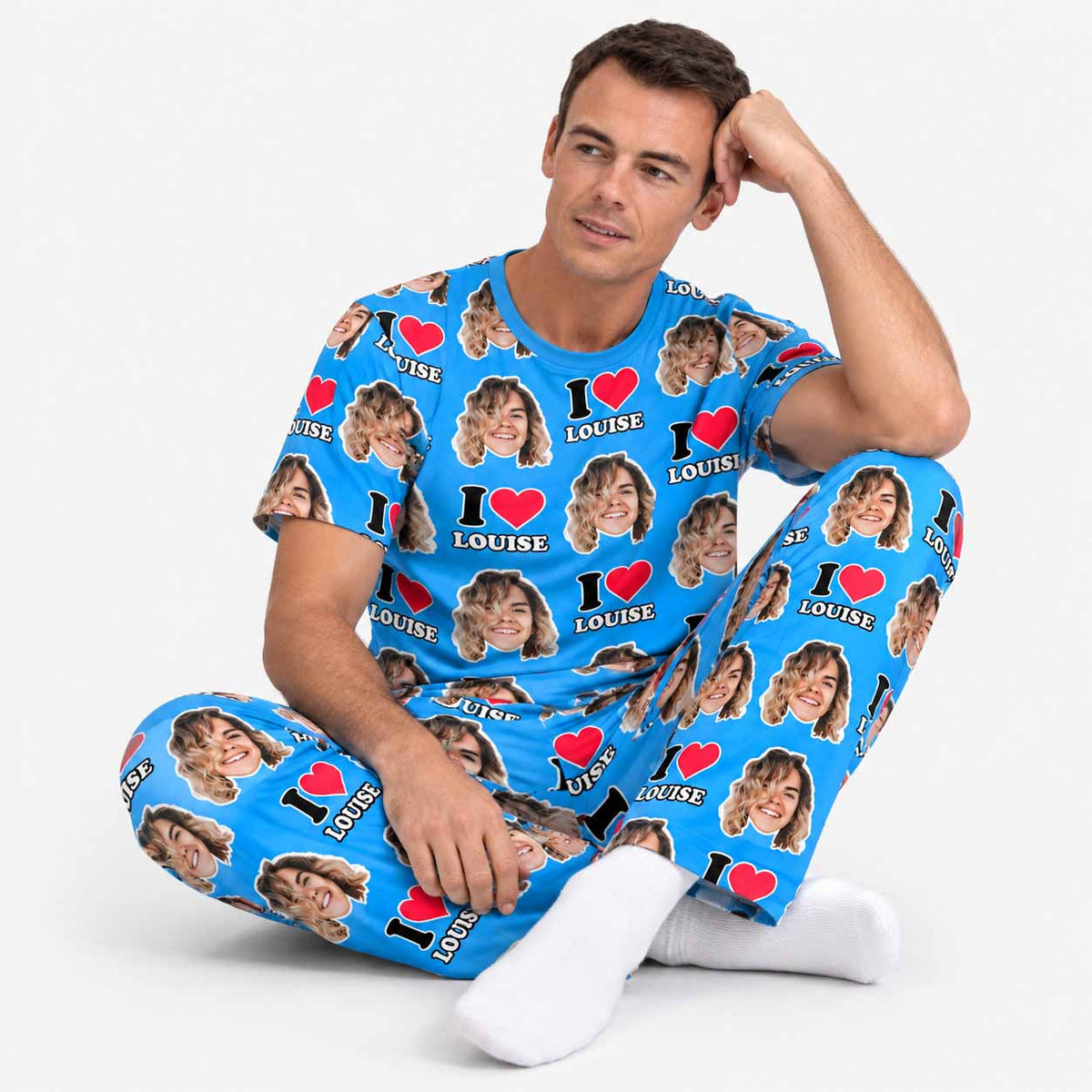 I Heart Name & Face Men's Personalised PJs - Trousers Set