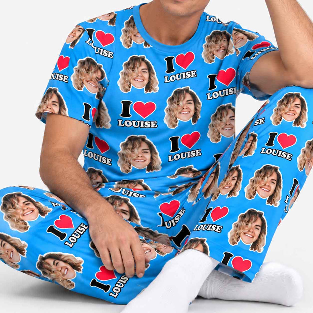 I Heart Name & Face Men's Personalised PJs - Trousers Set