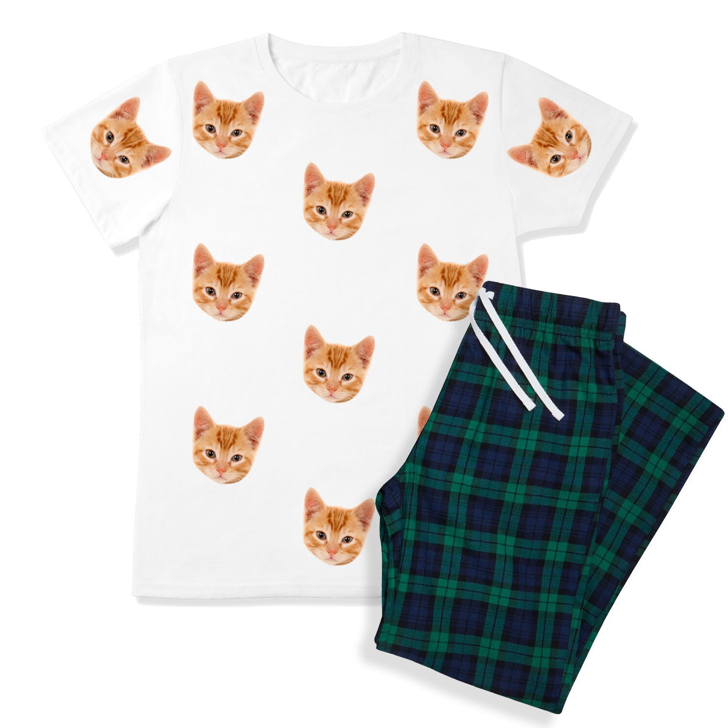 Men's Cat Pyjamas - Green Navy Trouser Set