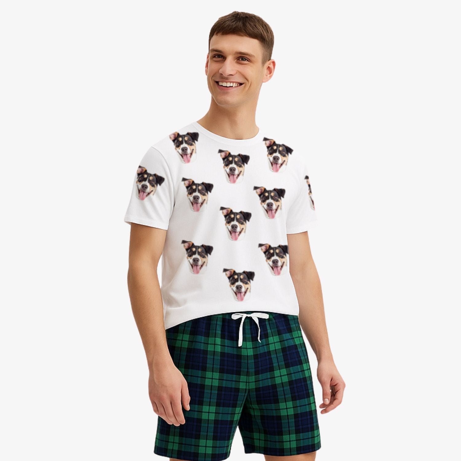 Men's Dog Pyjamas - Green Navy Tartan Shorts