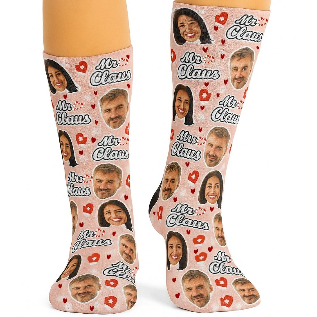 Mr & Mrs Claus Personalised Face Socks