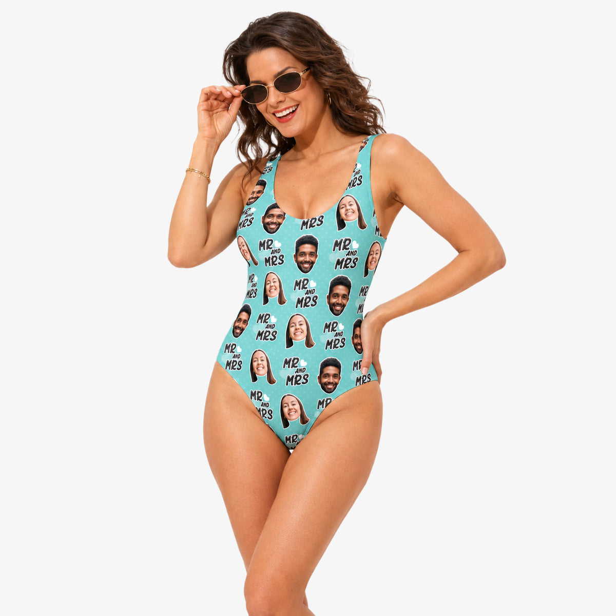 Mr & Mrs Swimsuit Personalised With Faces