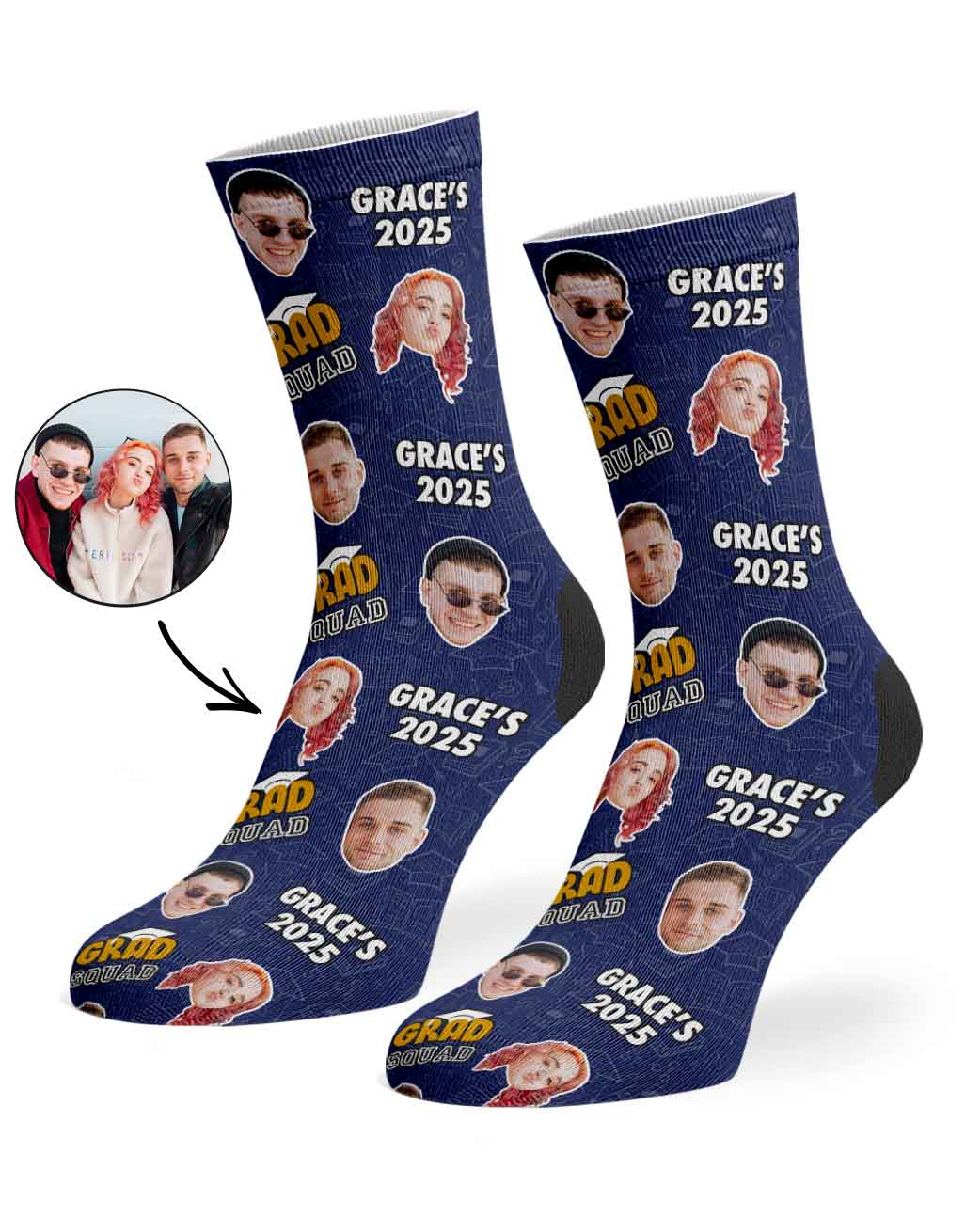 Personalised Grad Squad Socks With Your Name & Faces