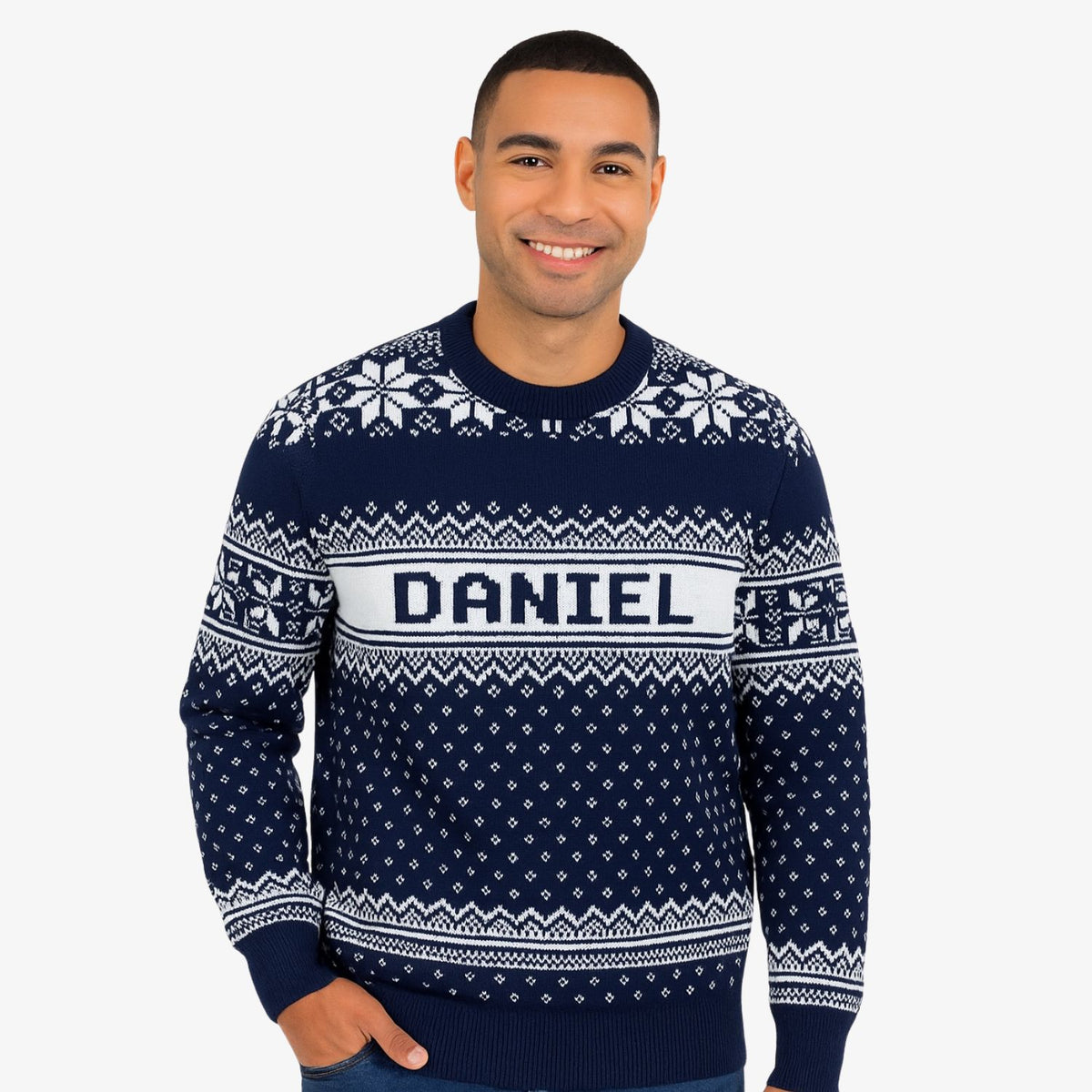 Your Name Navy Personalised Christmas Jumper
