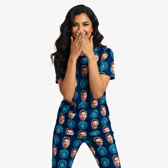 Navy Man City Personalised Women's Pyjamas - Trouser Set