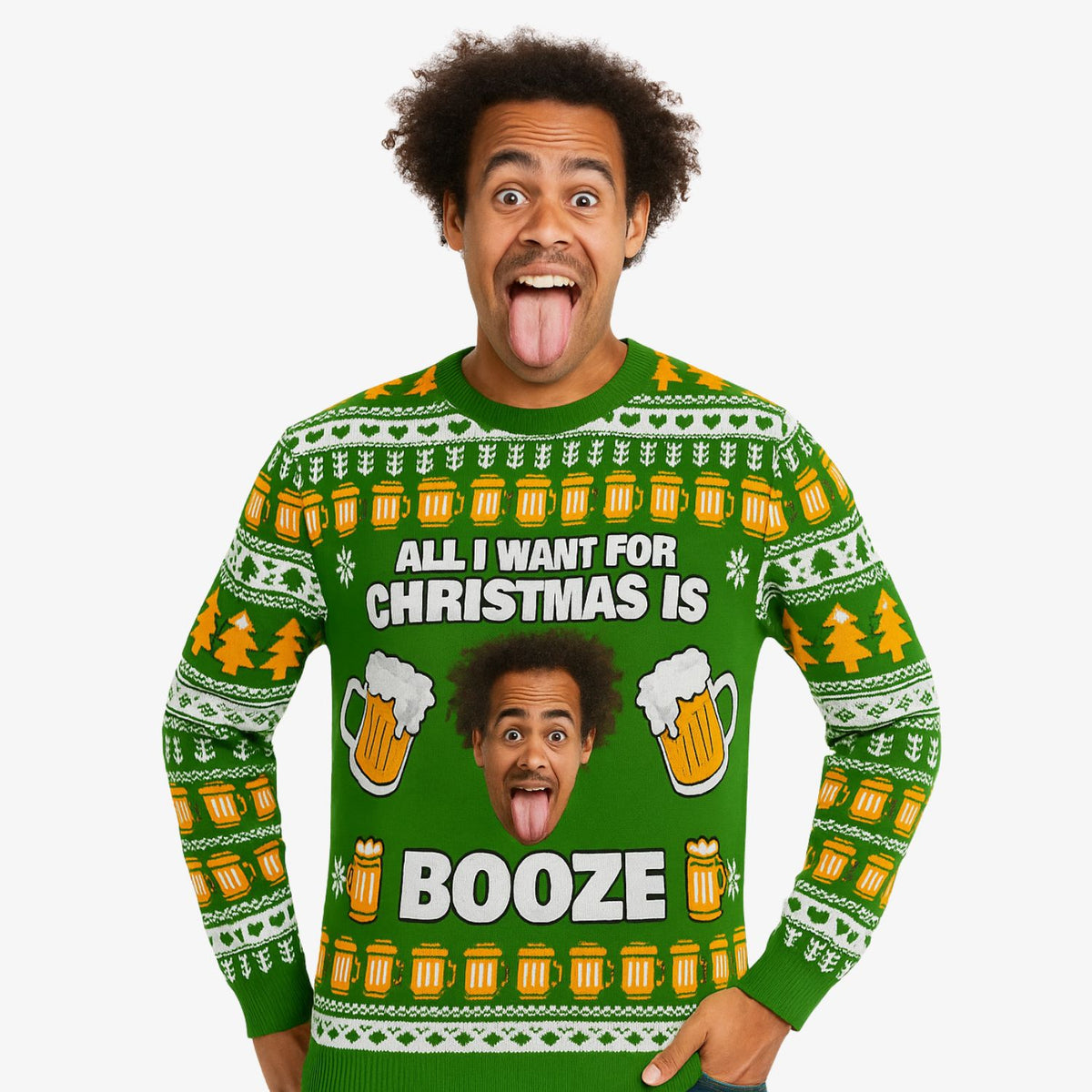 All I Want For Christmas Is Booze Face Personalised Christmas Jumper