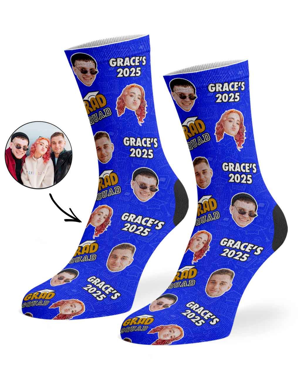 Personalised Grad Squad Socks With Your Name & Faces