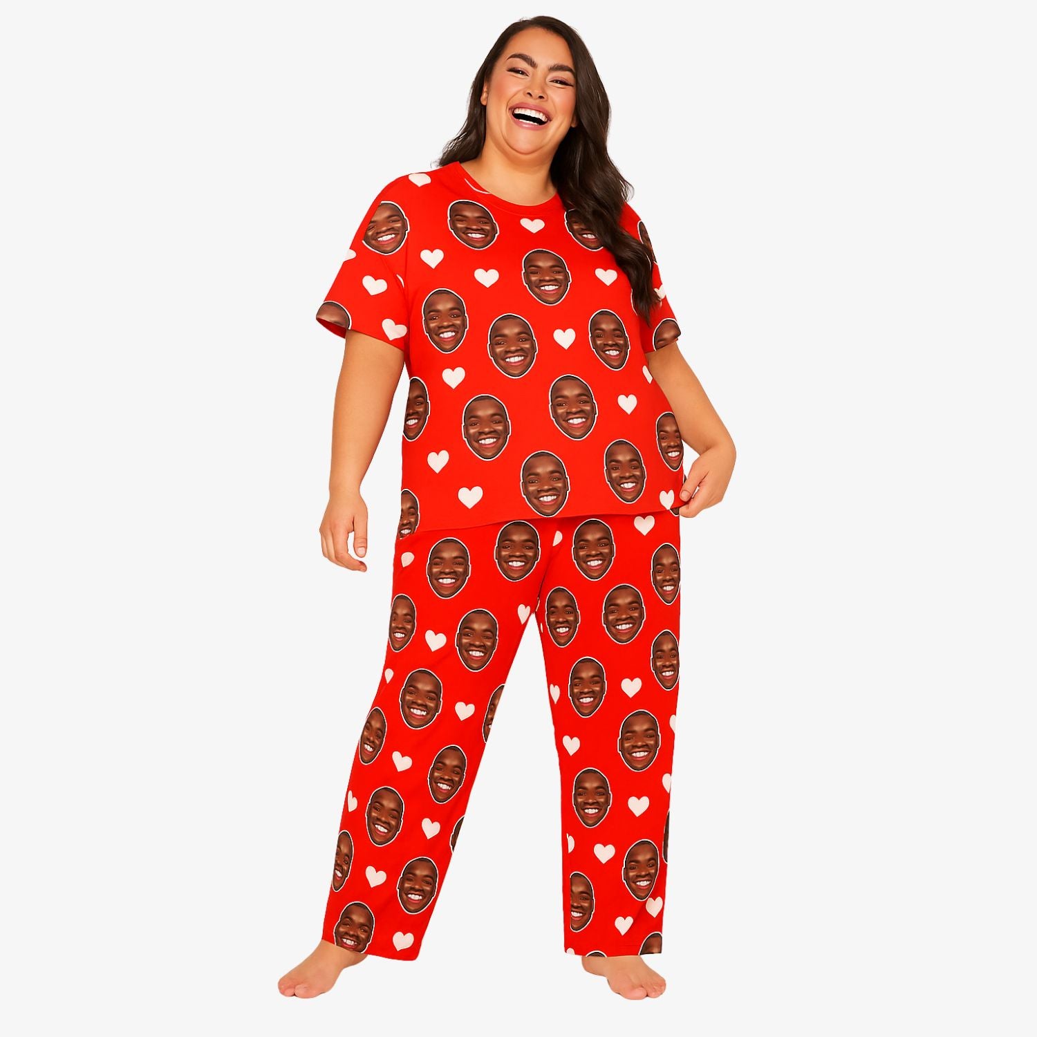 Women's White Hearts Personalised Pyjamas - Trouser Set