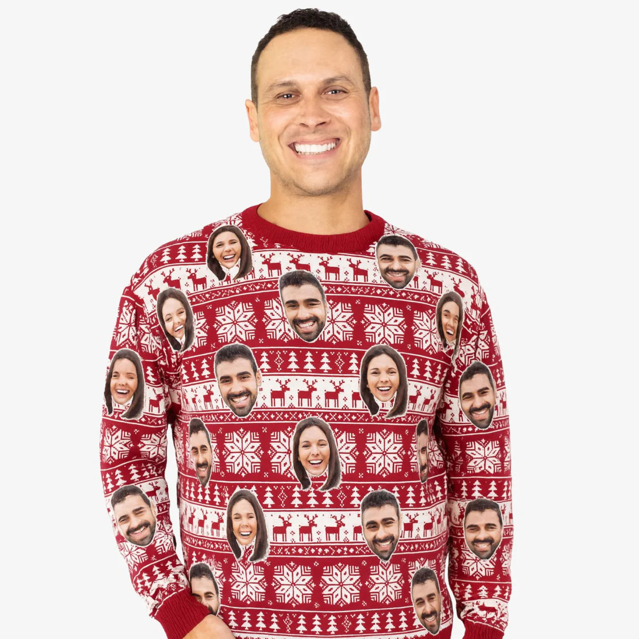 Your Face Red Nordic Snowflakes & Hearts Personalised Christmas Jumper