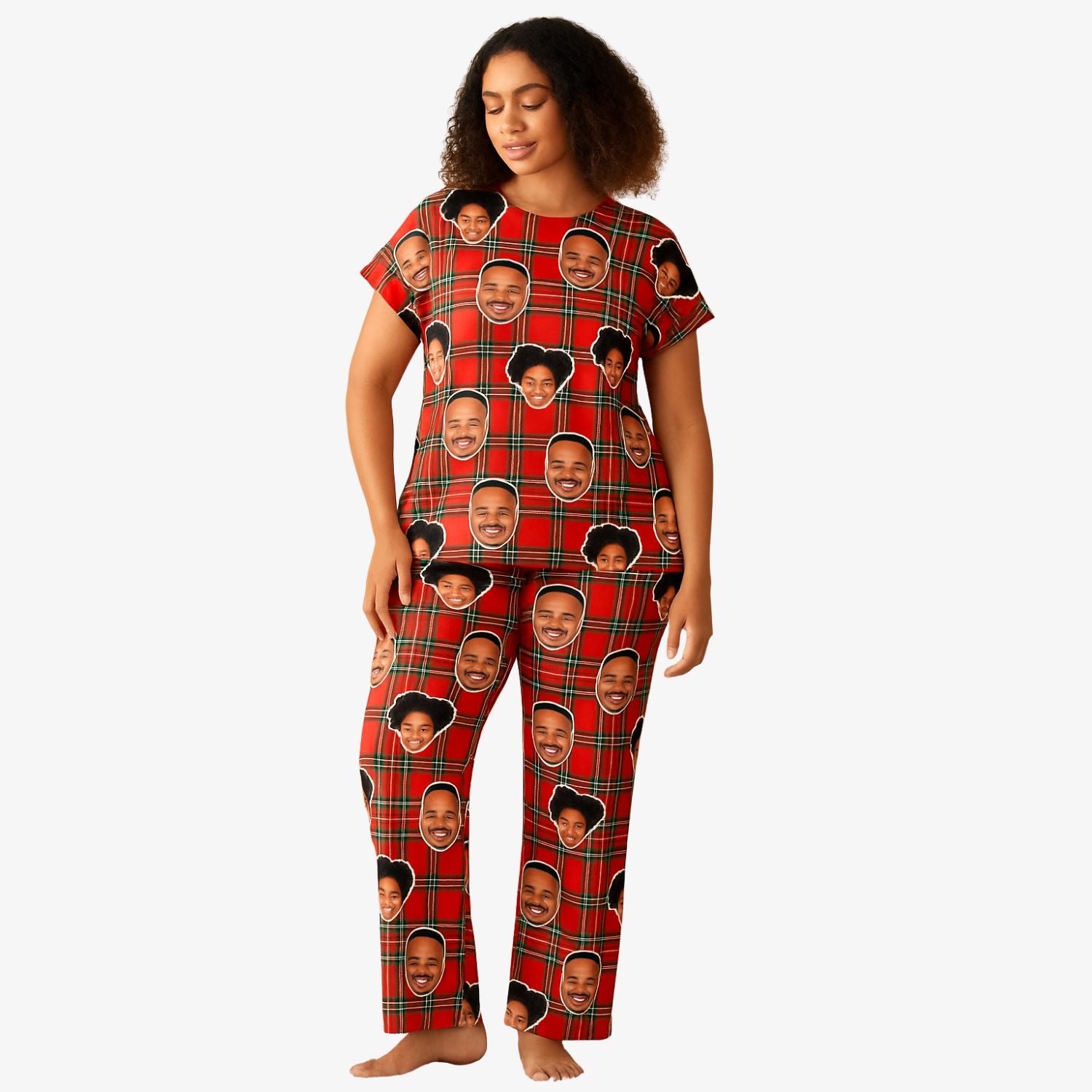 Women's Red Tartan Personalised Pyjamas - Trouser Set