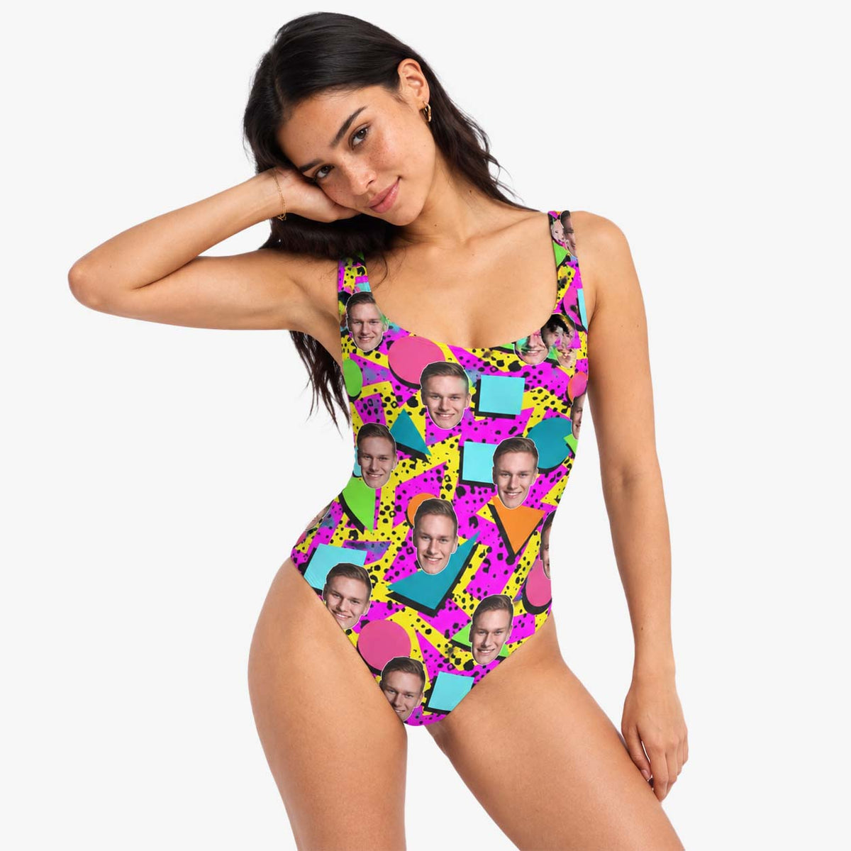 Retro 80s Pattern Swimsuit Personalised With Faces