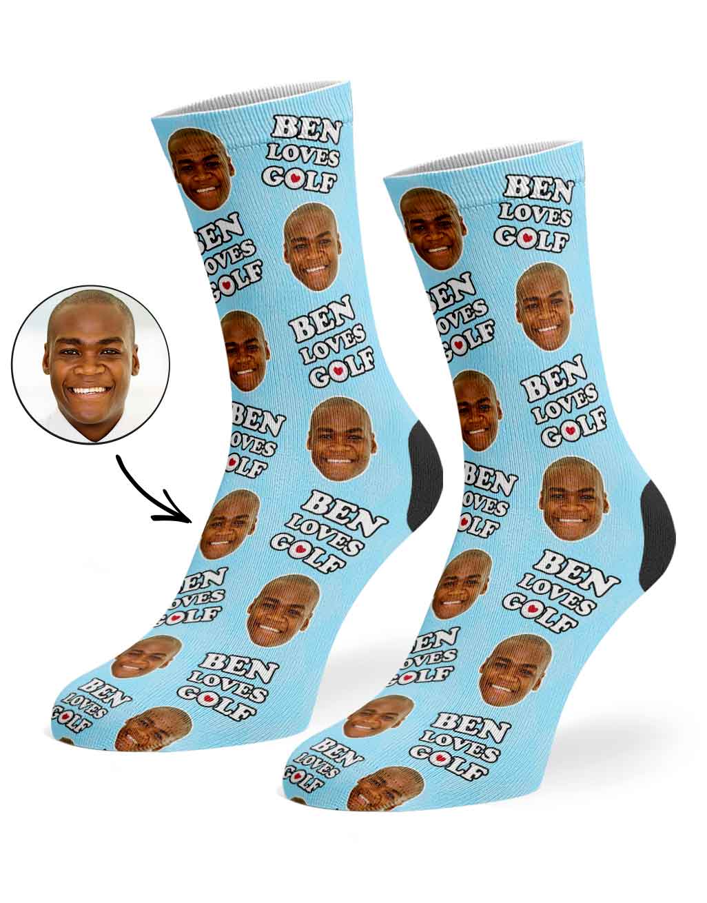 Personalised Name Loves Golf Socks With Face