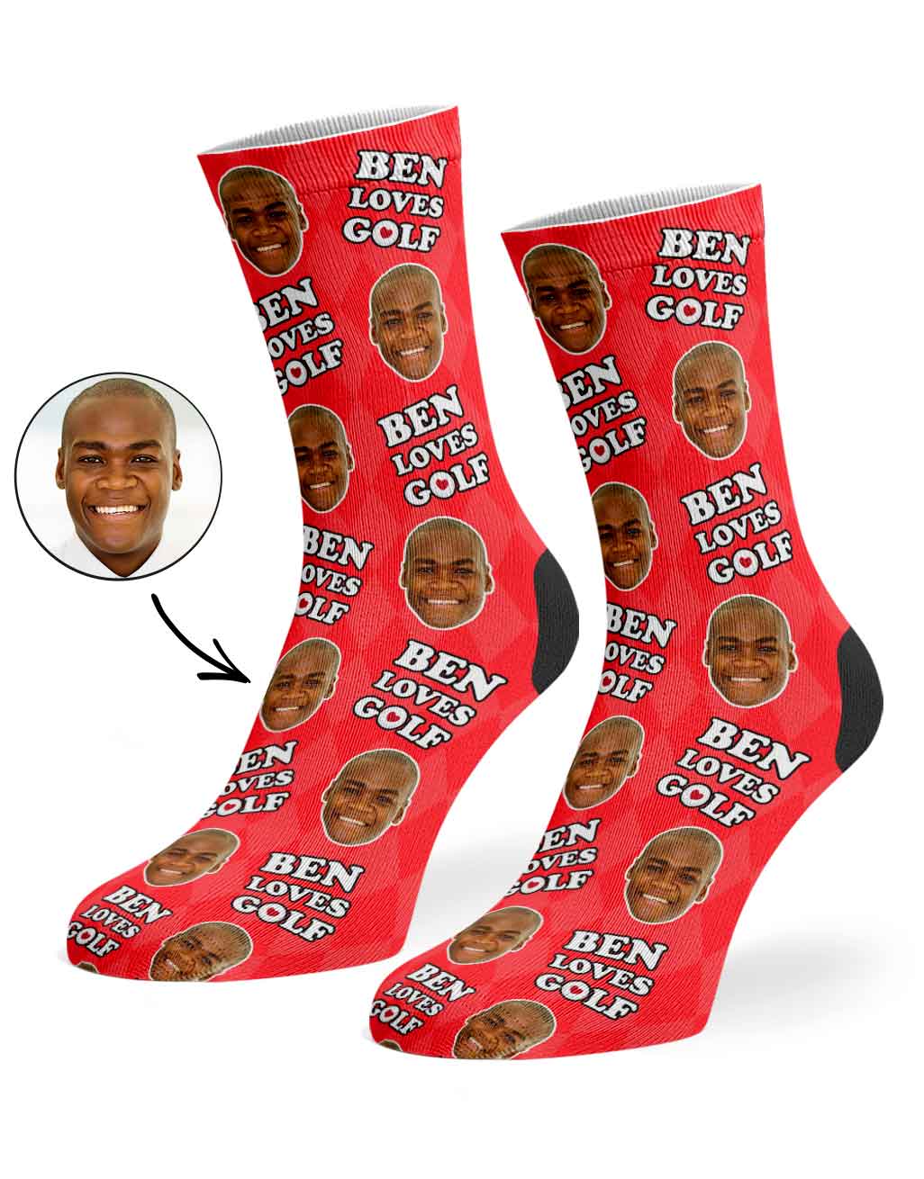 Personalised Name Loves Golf Socks With Face