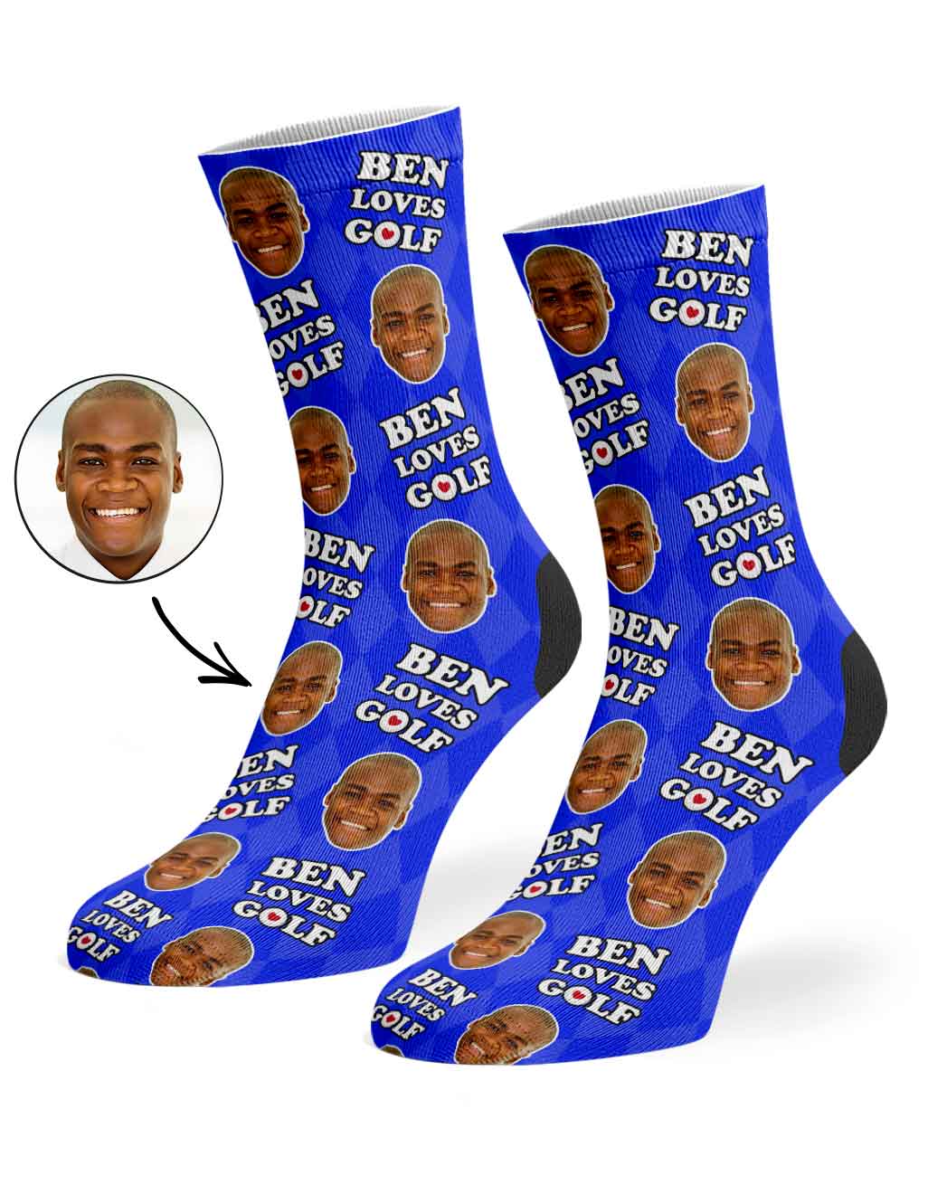 Personalised Name Loves Golf Socks With Face