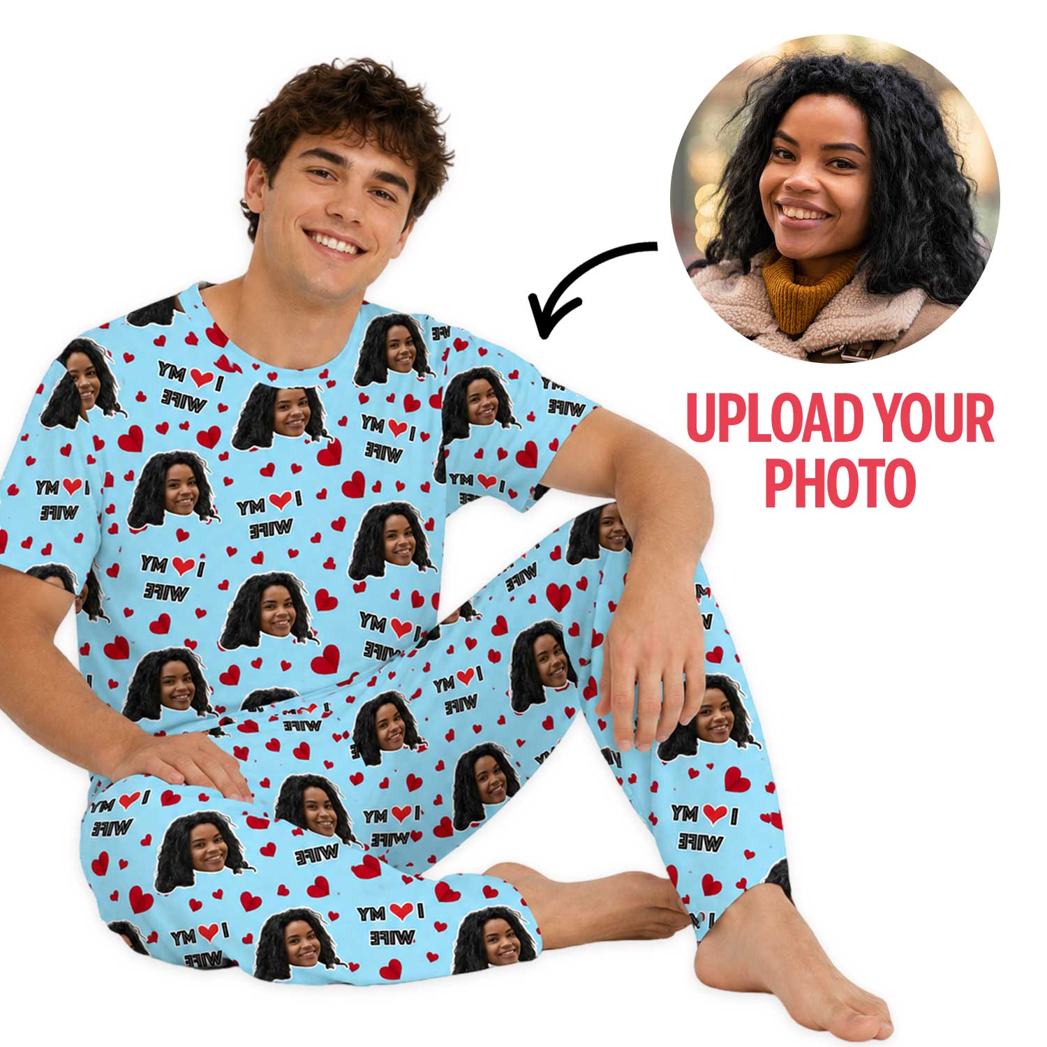 I Heart Name & Face Men's Personalised PJs - Trousers Set