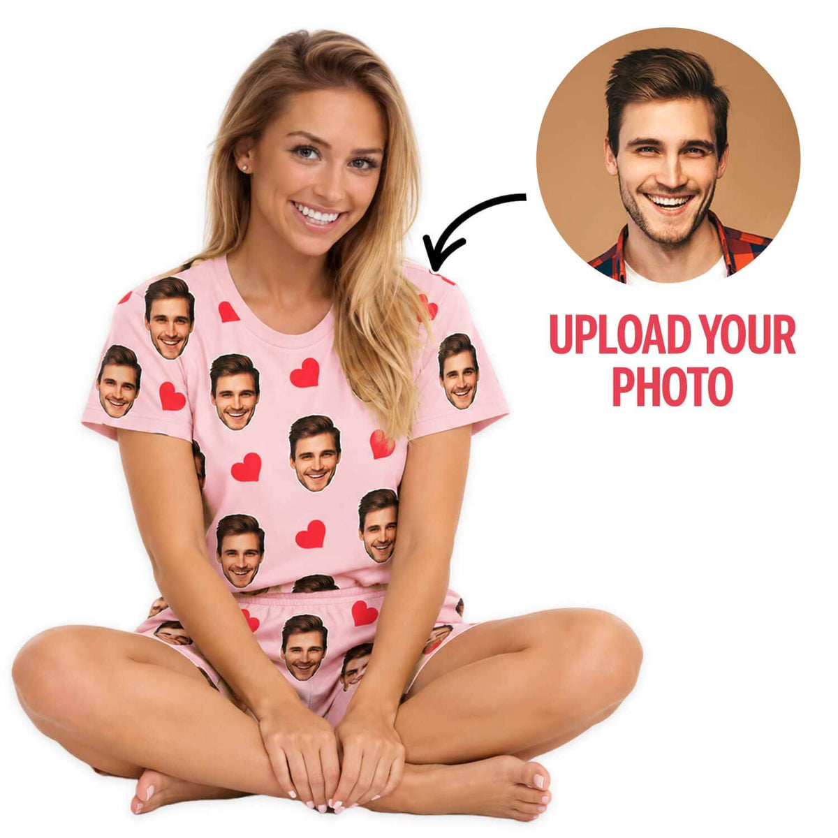 Women's Love Hearts Personalised PJs - Shorts Set