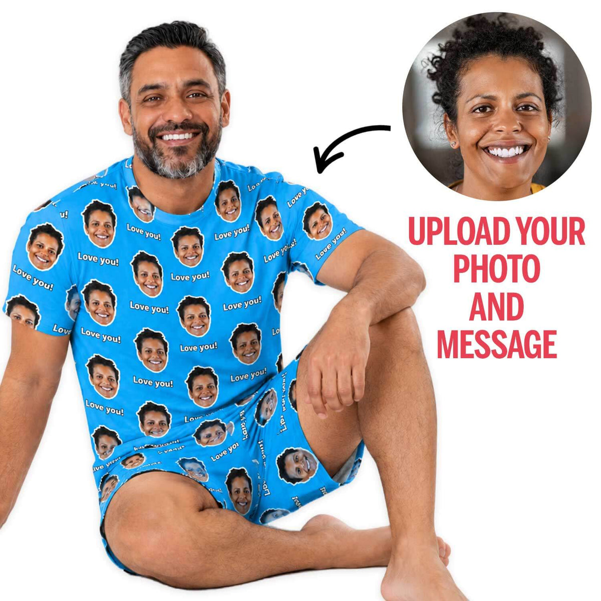 Your Face & Message Men's Personalised PJs - Shorts Set