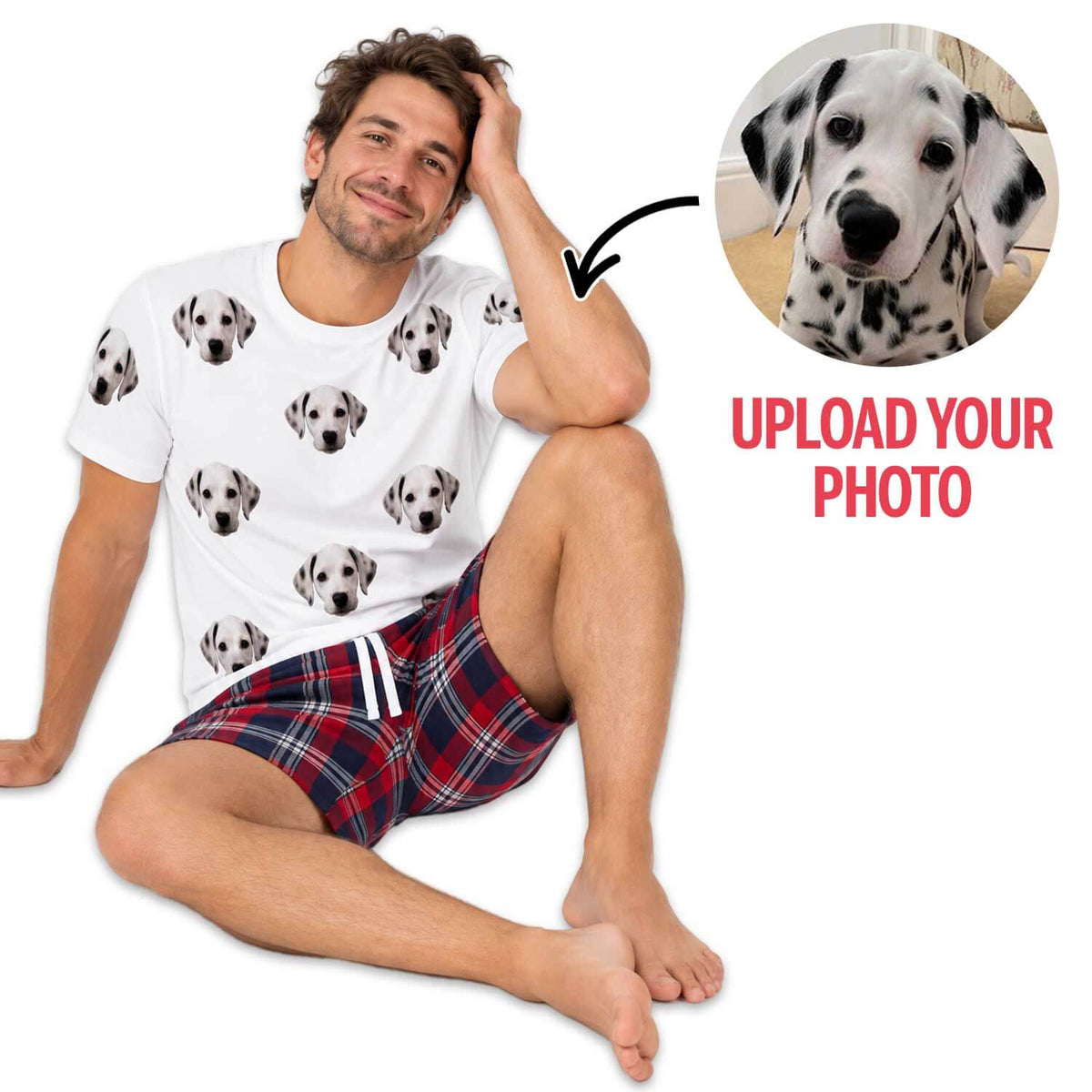 Men's Dog Pyjamas - Red Tartan Shorts Set