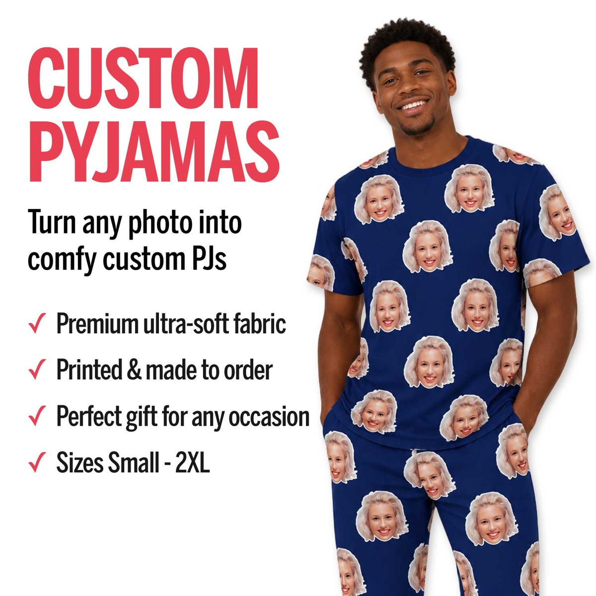 I Heart Name & Face Men's Personalised PJs - Trousers Set
