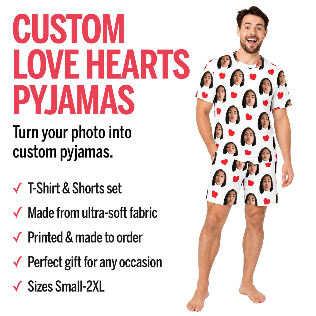 Men's Love Hearts Personalised PJs - Shorts Set